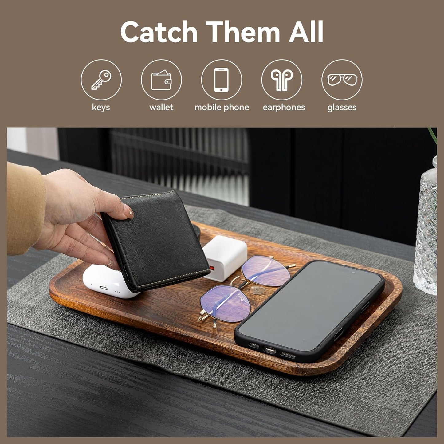 Serving Acacia Wood Valet Tray for Men Women
