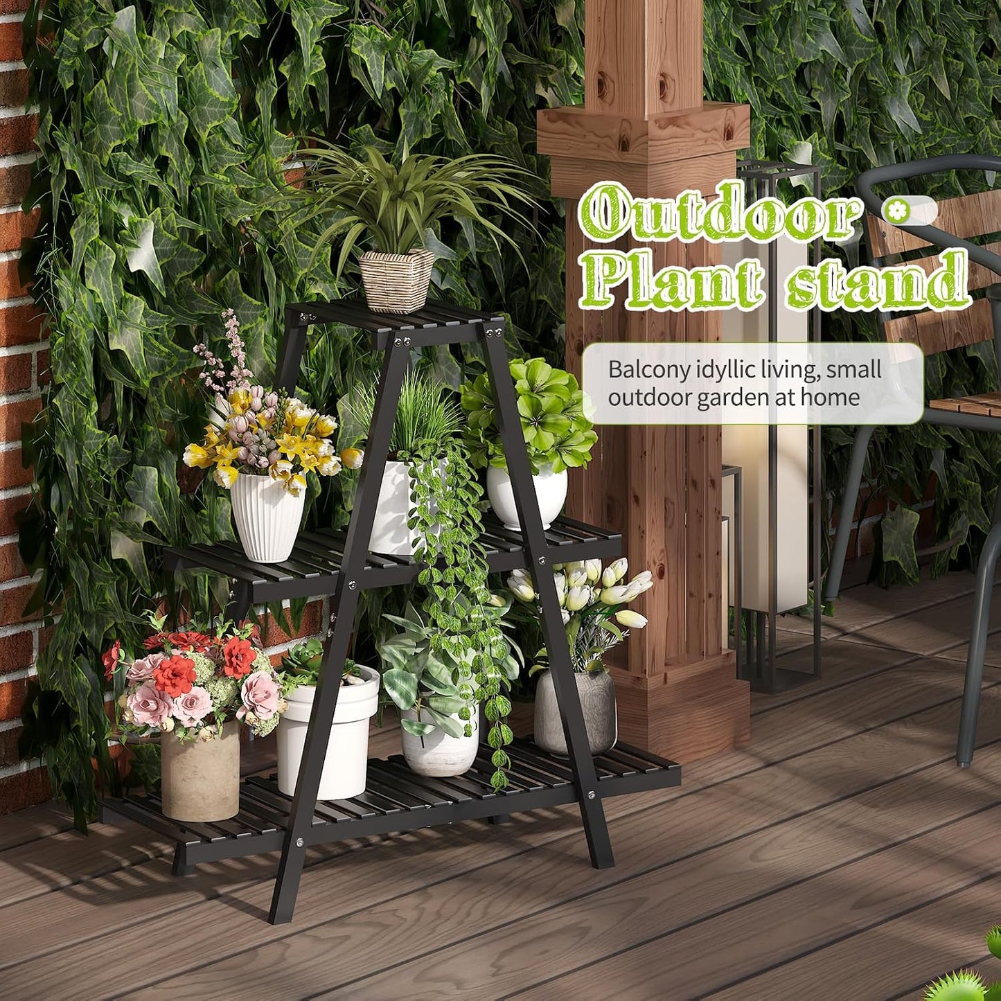 BMOSU Plant Stand Bamboo for Indoor Outdoor Tiered Plant Shelf 8 Potted Flower Holder Ladder Rack Garden Balcony Living
