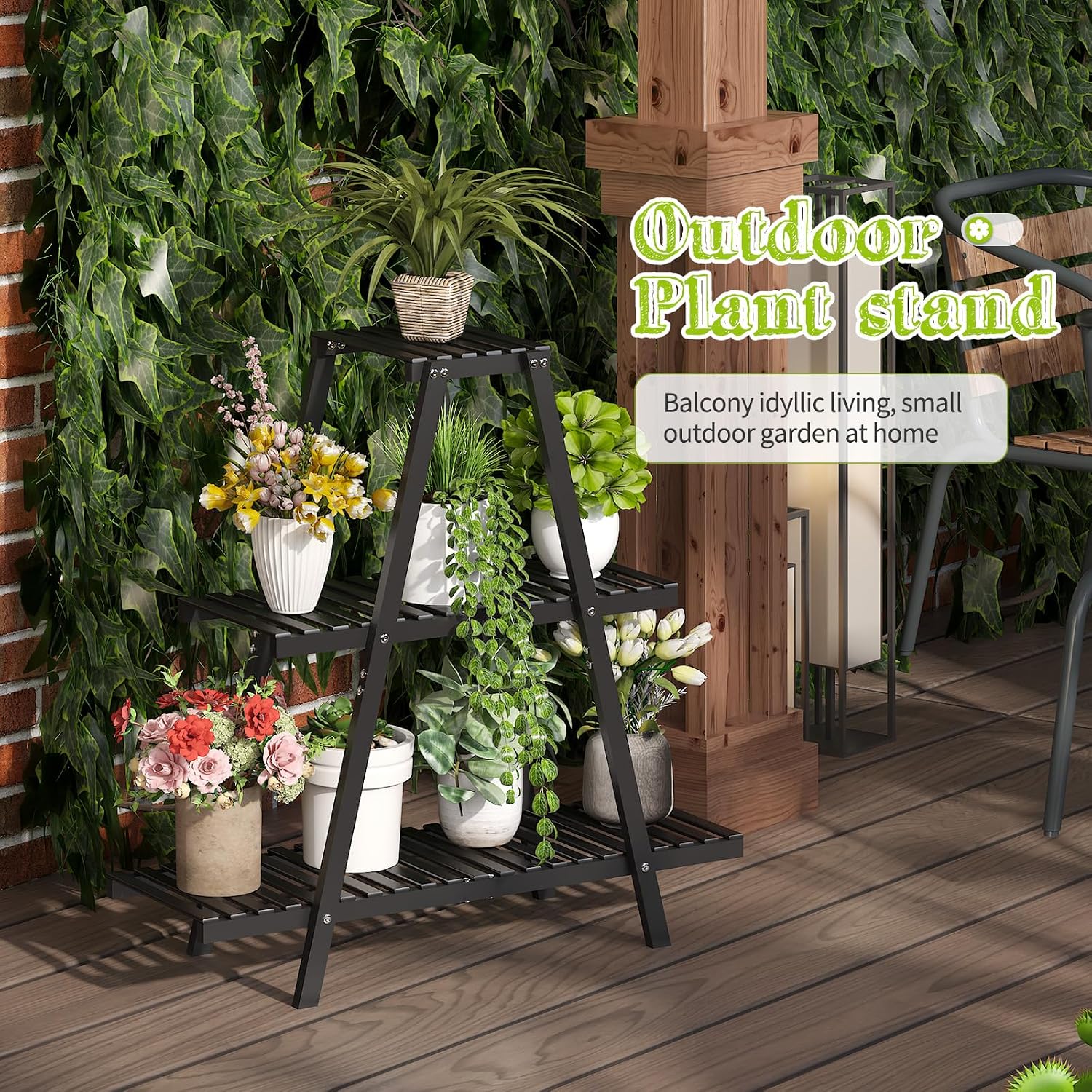 BMOSU Plant Stand Bamboo for Indoor Outdoor Tiered Plant Shelf 8 Potted Flower Holder Ladder Rack Garden Balcony Living