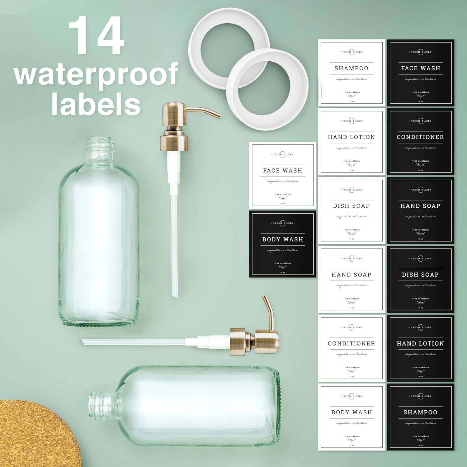Vine Creations Clear Glass Soap Dispenser, 2 Pack Kitchen Soap Dispenser Set with Stainless Steel Pump, 16 oz Dish Soap