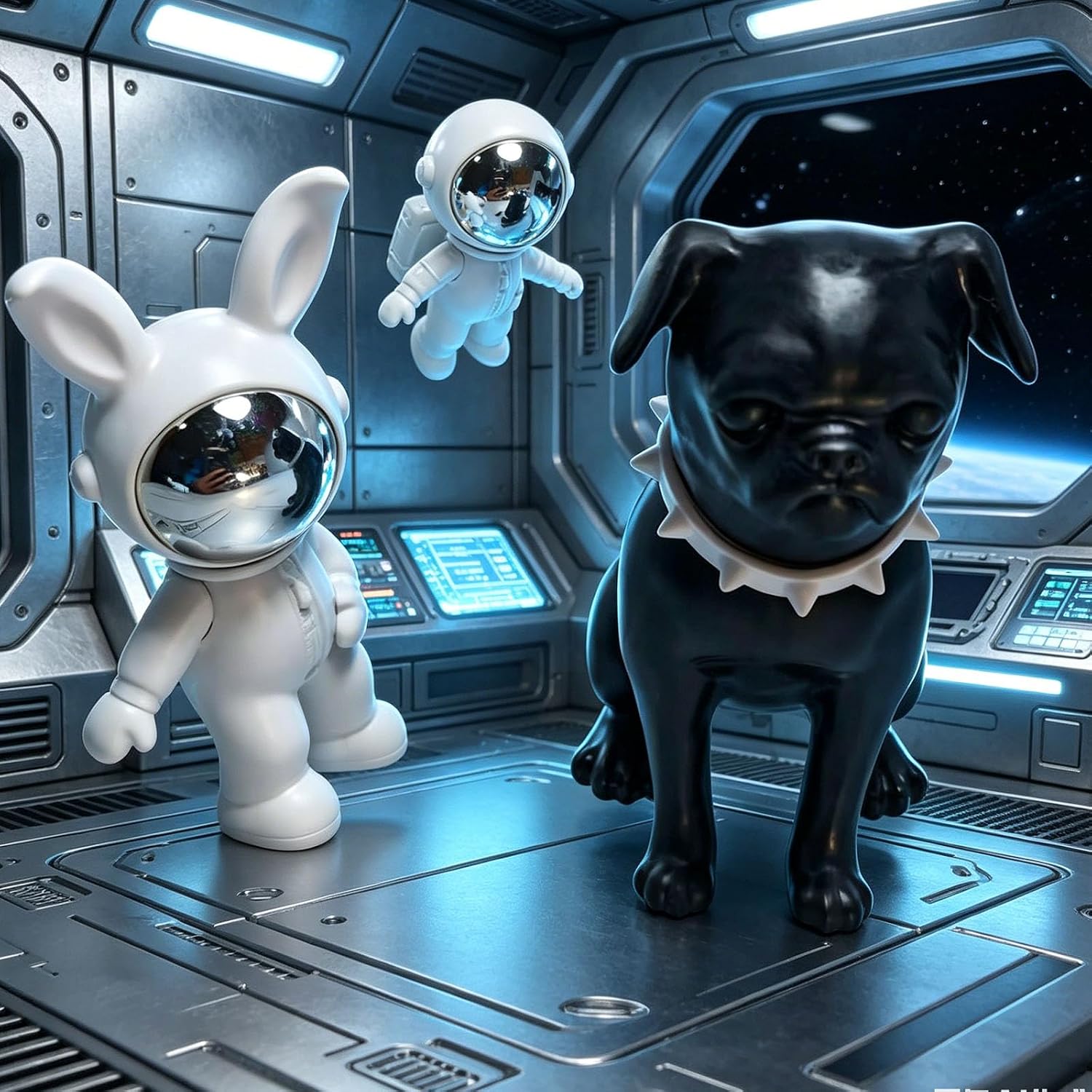 Astronaut Statues / Dog Statue Rabbit Figurine Ornament / Silver / Set of 3