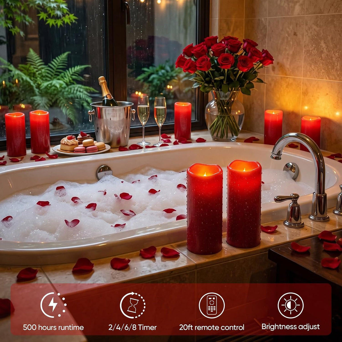 5plots 4"x10" Large Waterproof Flameless Candles Red LED Pillar Set of 2 | Battery operated LED candles with remote