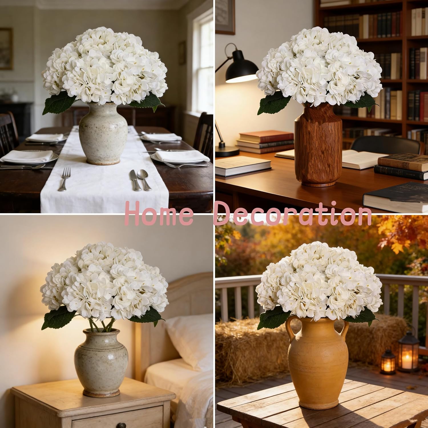 Hydrangea Artificial Flowers Silk Fake Hydrangeas Faux Hydrangea Flowers / White / Set of 6