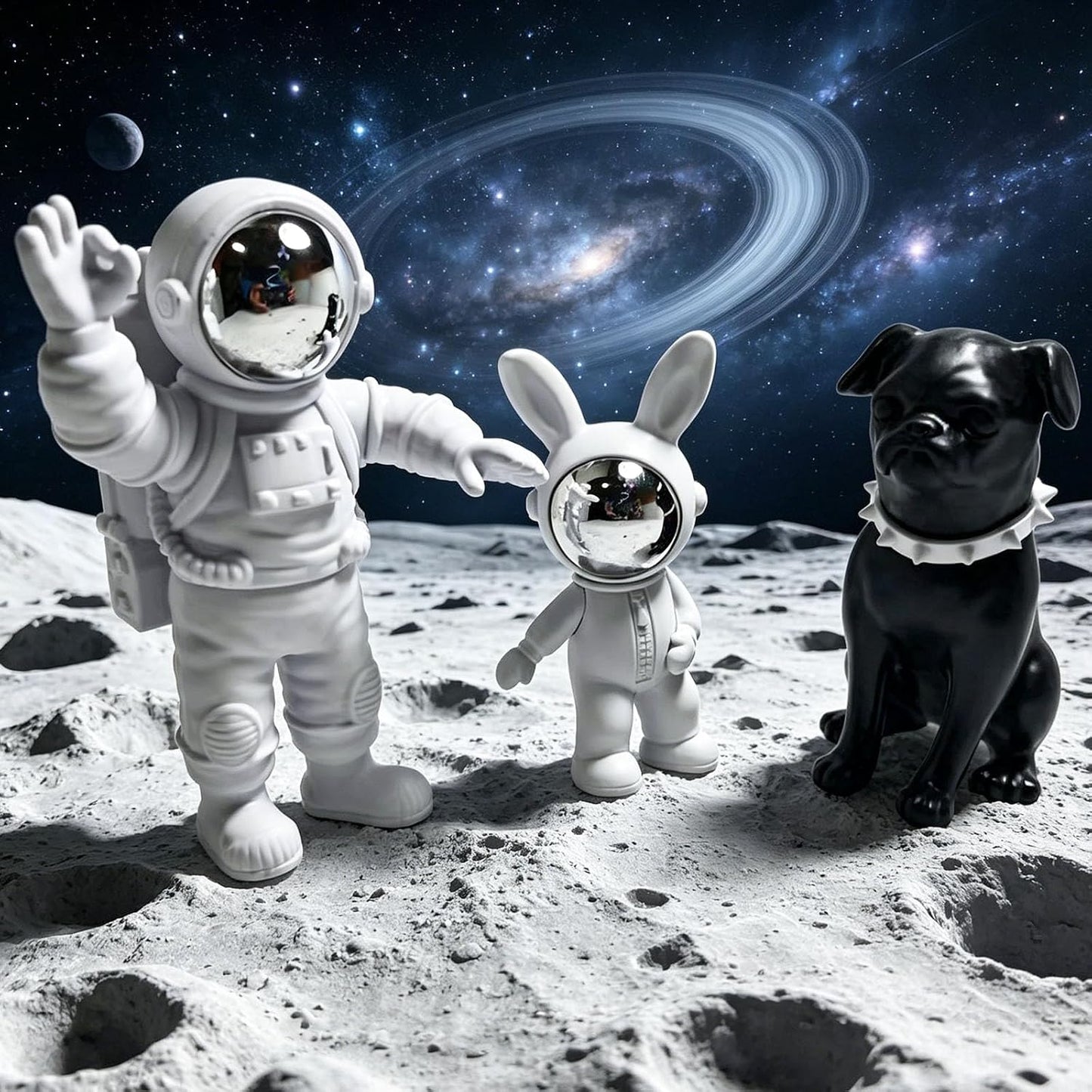 Astronaut Statues / Dog Statue Rabbit Figurine Ornament / Silver / Set of 3