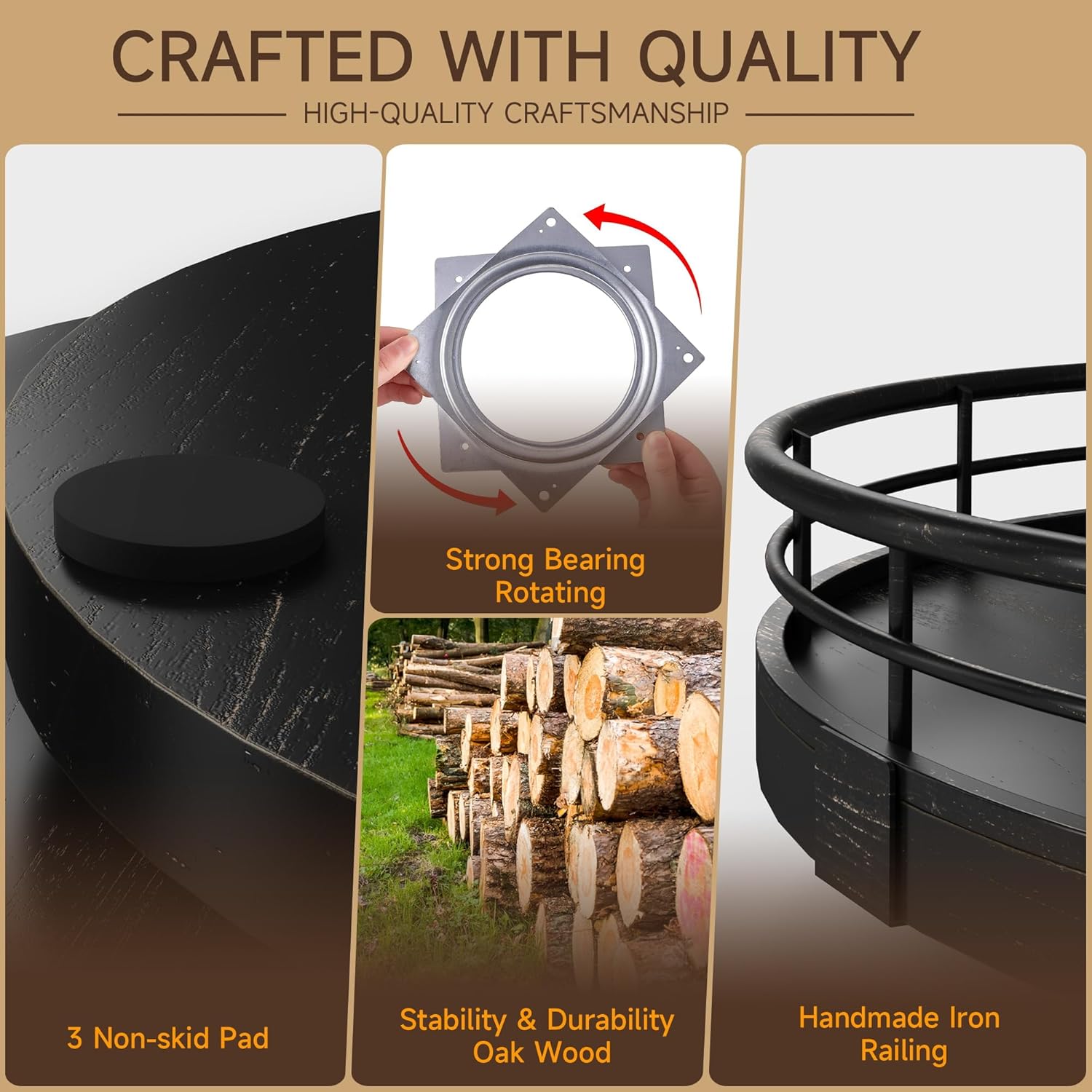 Round Wooden Decorative Tray / Black / 9 Inches