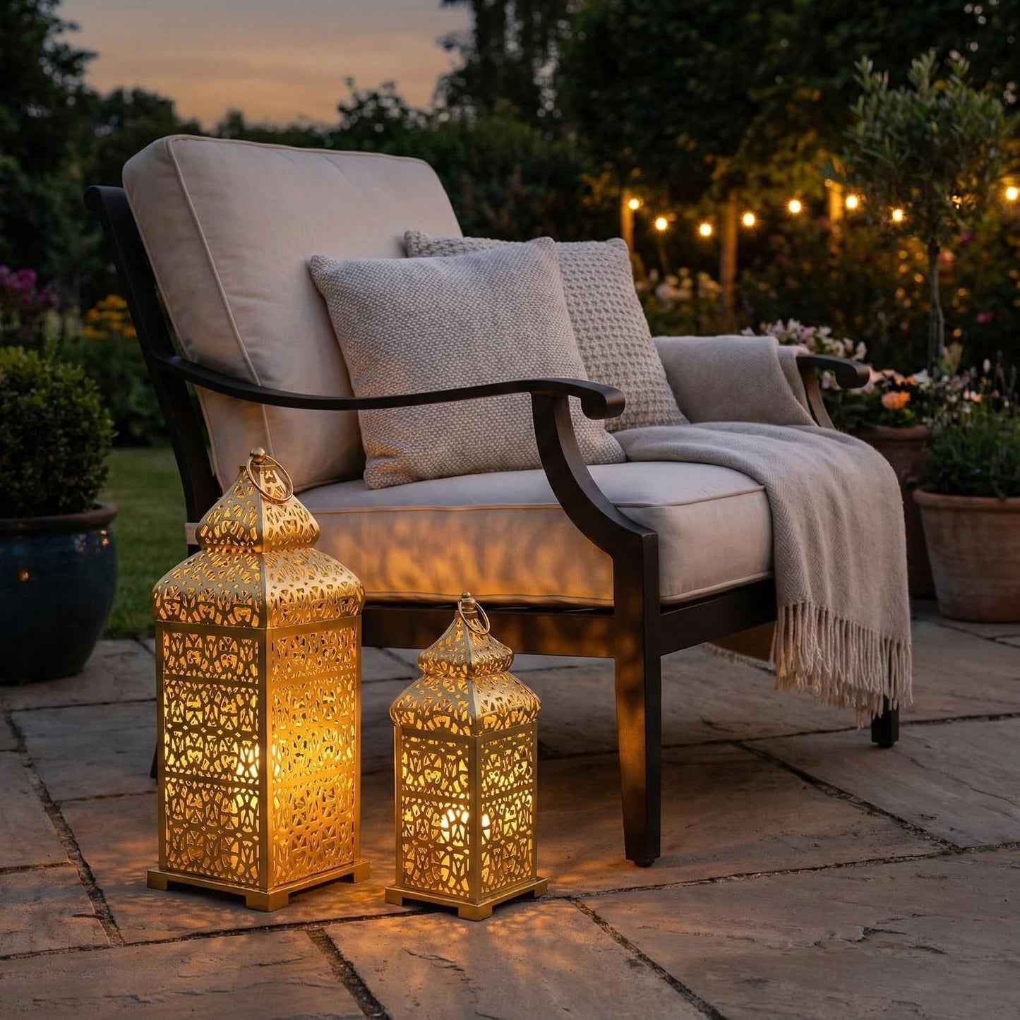 Vela Lanterns Decorative Indoor Moroccan Candle Holders, Gold, Set of 2 | Ramadan, Eid & Islamic Home Decor, Large