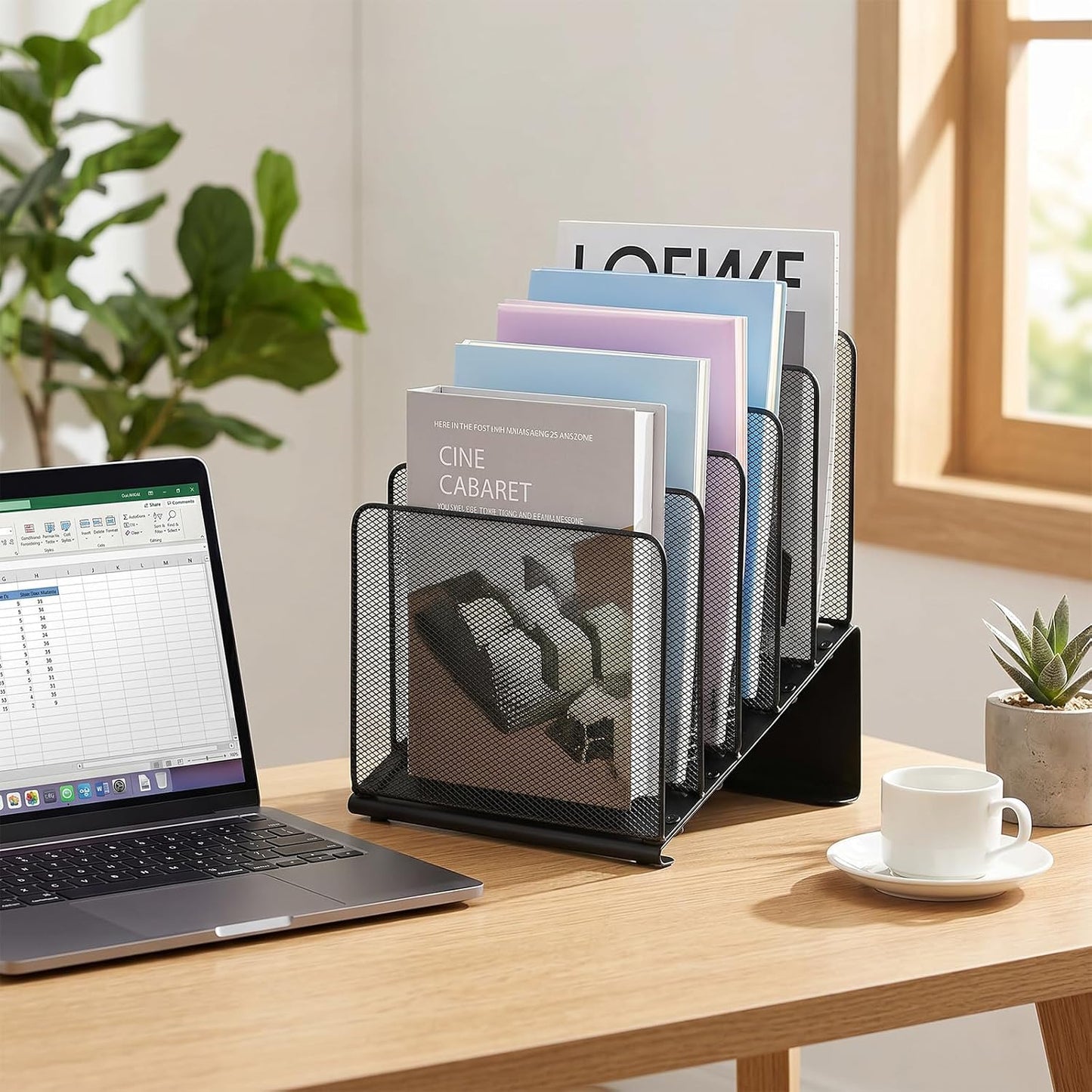 LEKETREE File Organizer for Desk, File Folder Organizer with 5-Section Vertical Rack, Suitable for Home Office Document