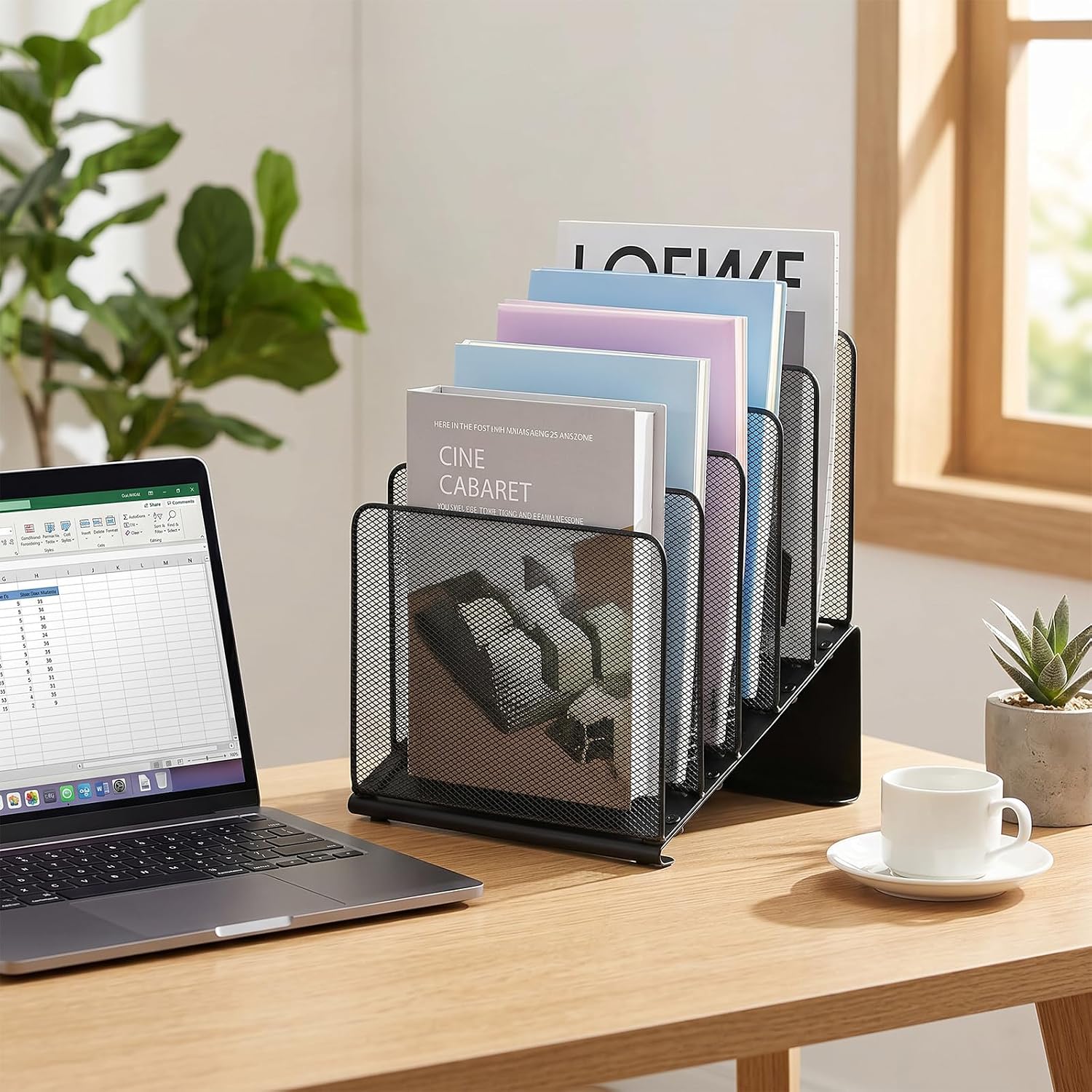 LEKETREE File Organizer for Desk, File Folder Organizer with 5-Section Vertical Rack, Suitable for Home Office Document