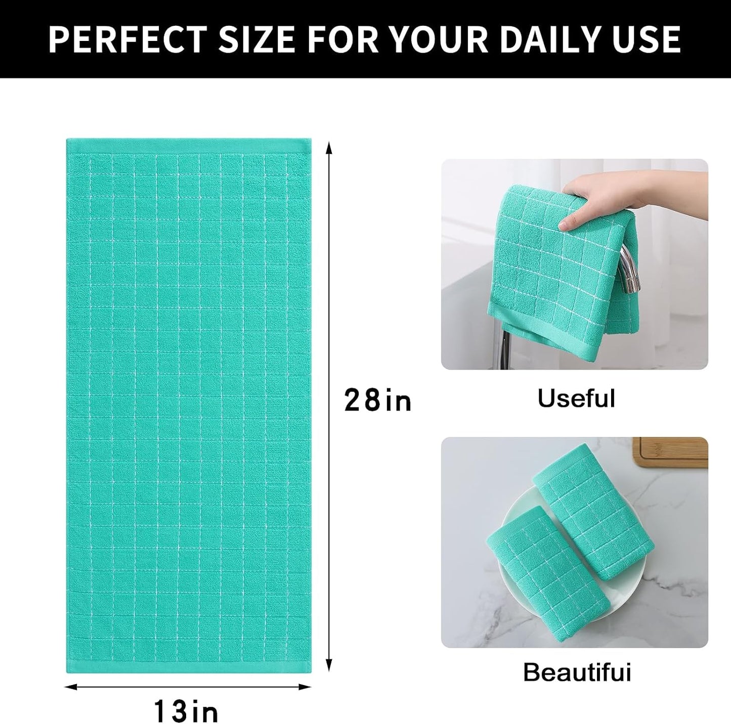 Homaxy 100% Cotton Terry Kitchen Towels, 6 Pack, Turquoise | Ultra Soft and Absorbent Dish Towels for Kitchen, Suitable