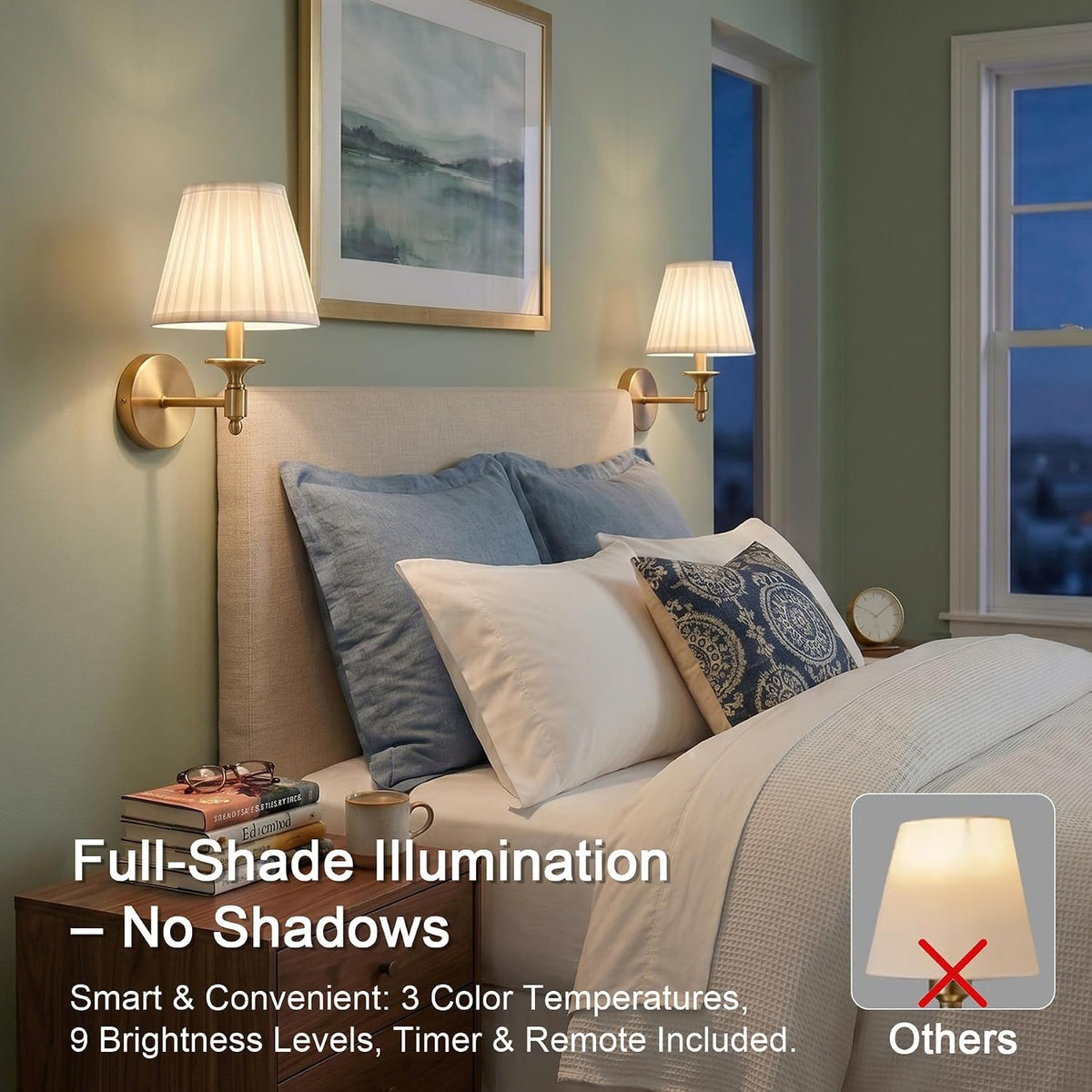 Battery Operated Wall Sconce Set of 2, Gold Wireless Wall Lights with 3 CCT Color Temperature & Dimmable Magnetic Bulb