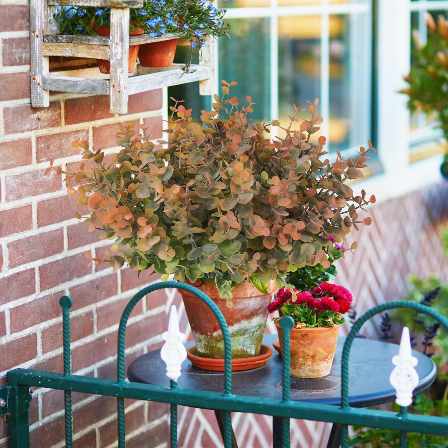 8 Bundles Artificial Greenery Plants Stems Outdoor Fake Eucalyptus Plants / Dusty Orange / Set of 8