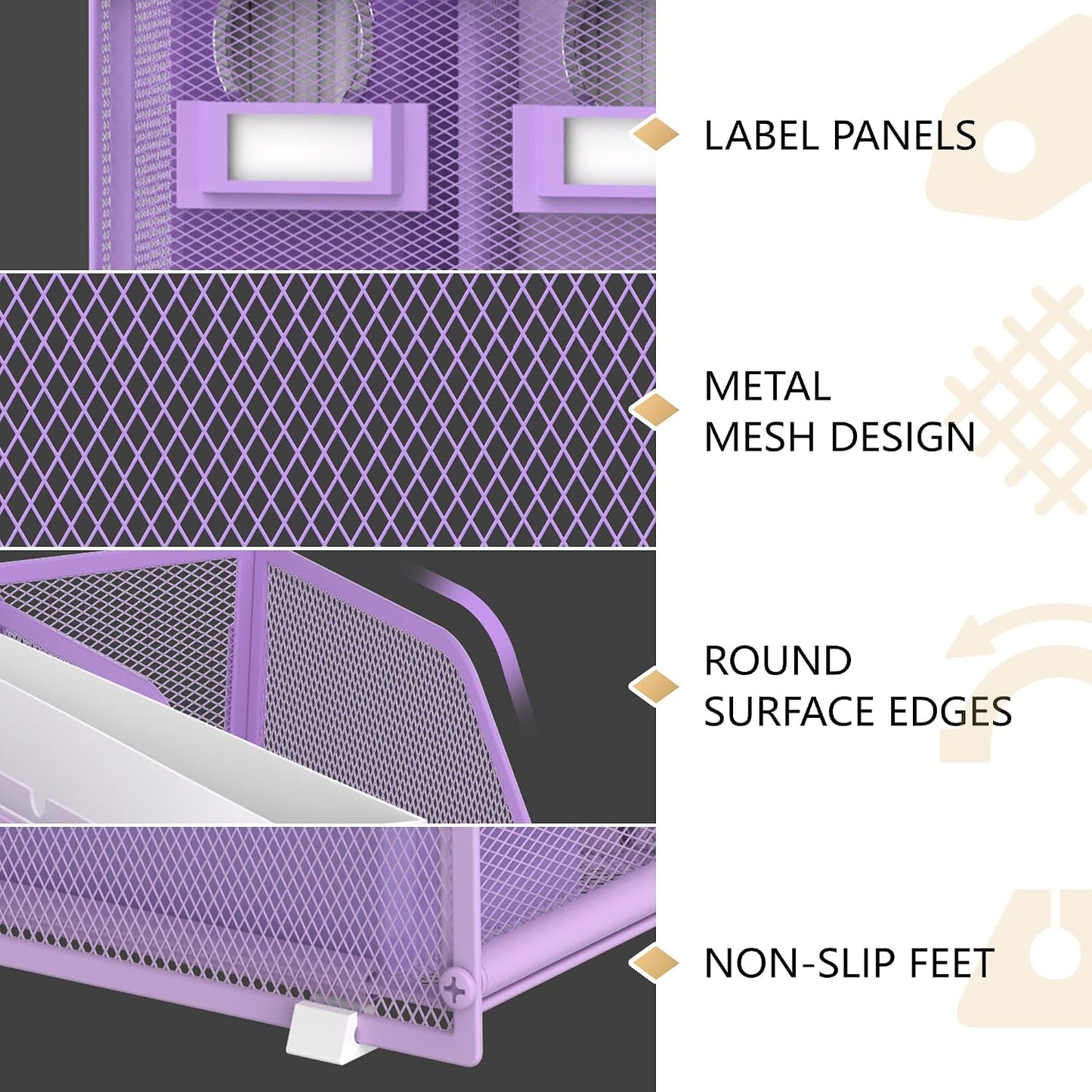 DALTACK 5-Slot Magazine File Holder, Metal Binder Holder, Purple | Iron Mesh Construction, Labeled Sections for Easy