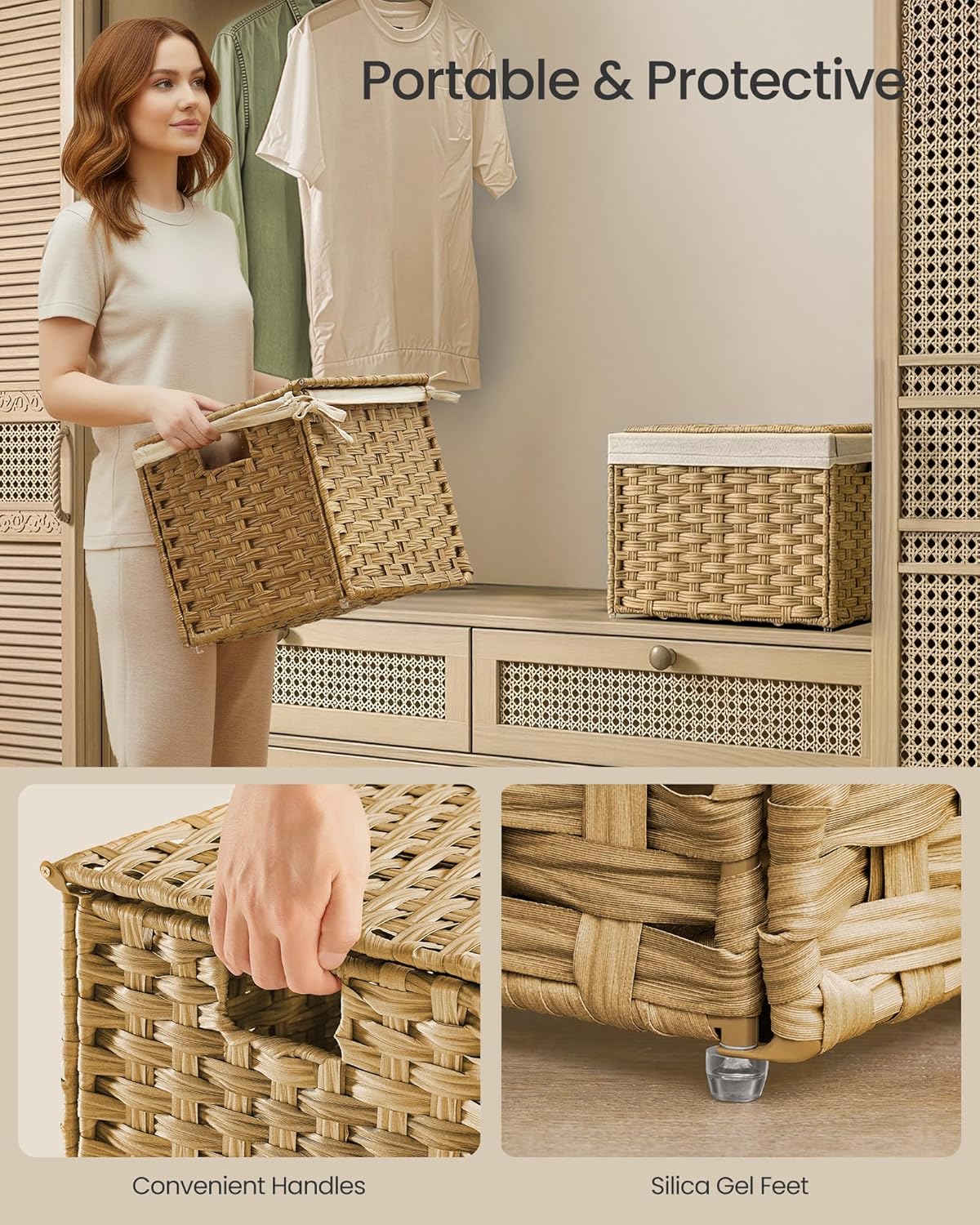 Metal Frame / Woven Blanket Storage Bin / 35 L / Natural