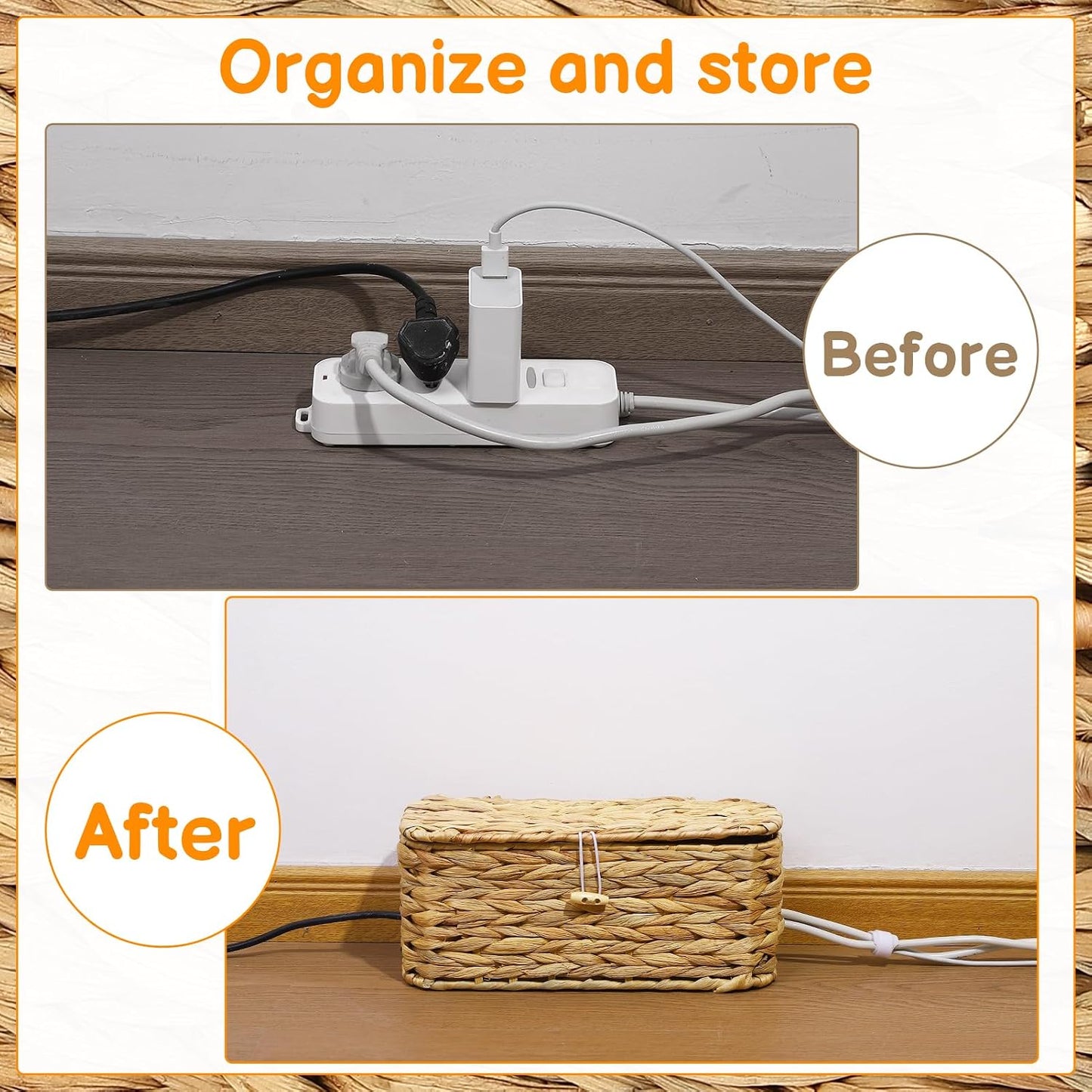 Rattan Cord Organizer Cable Hider Storage Box / Set of 2