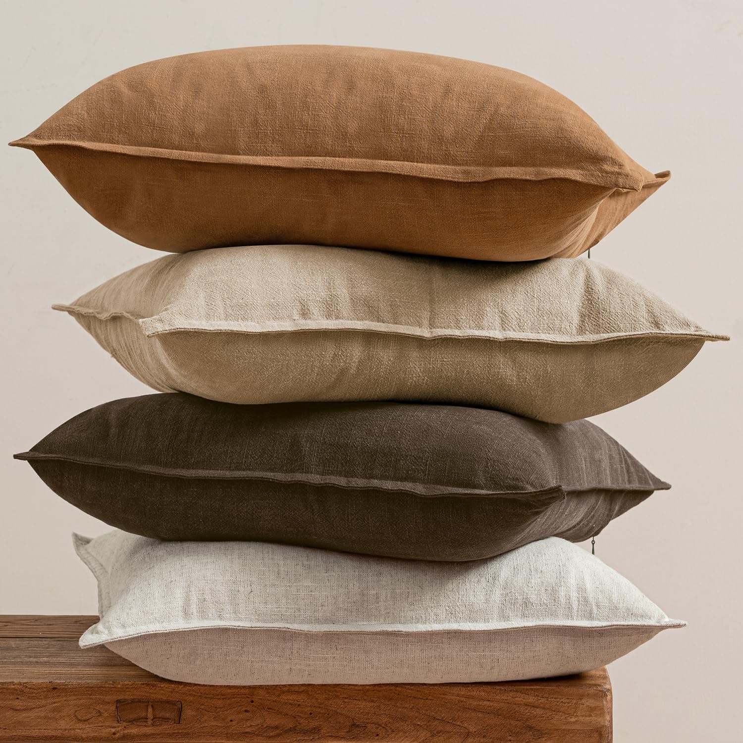 Linen Pillow Covers Decorative Natural Fall Throw Pillow Covers / 18 x 18 / Neutral Brown / Set of 4
