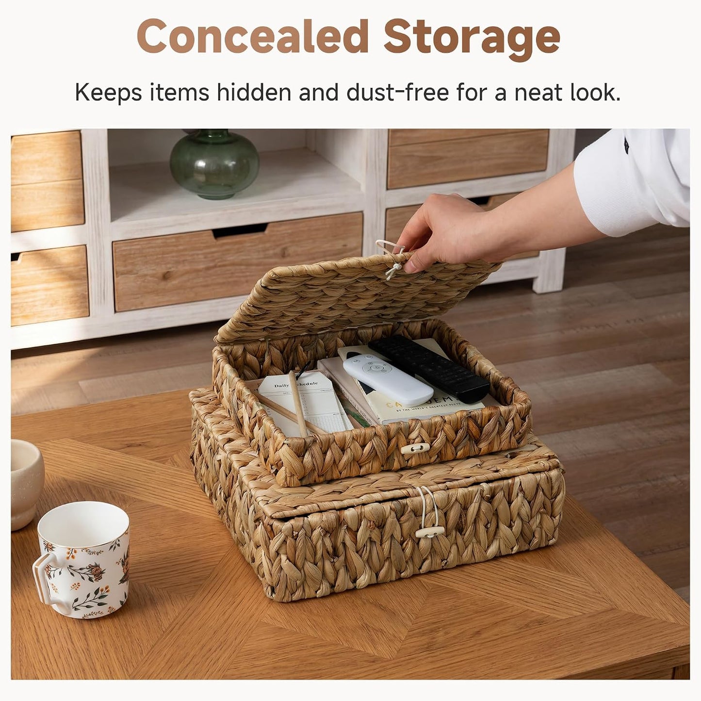 Wicker Basket / Flat Wicker Storage Bins / Natural