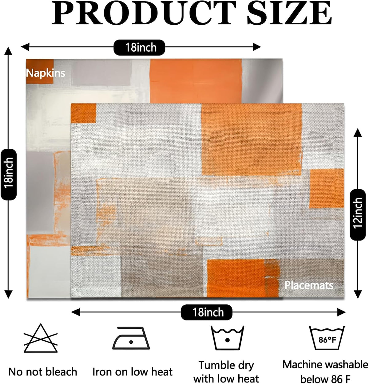 Mcalk 4 Each Orange Placemats and Cloth Napkins Set of 8, Modern Art Placemat, Abstract Brown Cloth Napkin for Home