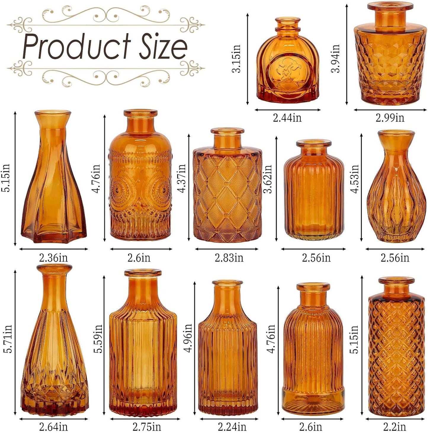 Brown Glass Bud Vases / Amber Brown / Set of 12