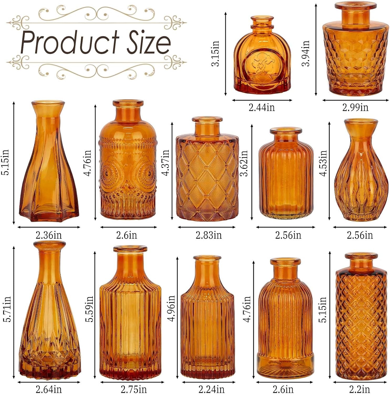 Brown Glass Bud Vases / Amber Brown / Set of 12