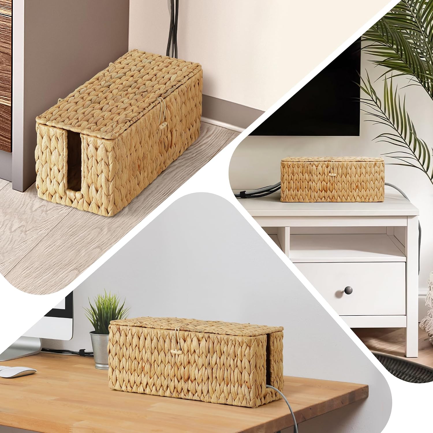 Handwoven Real Cord Hider Organizer Boxes / Water Hyacinth / Set of 2