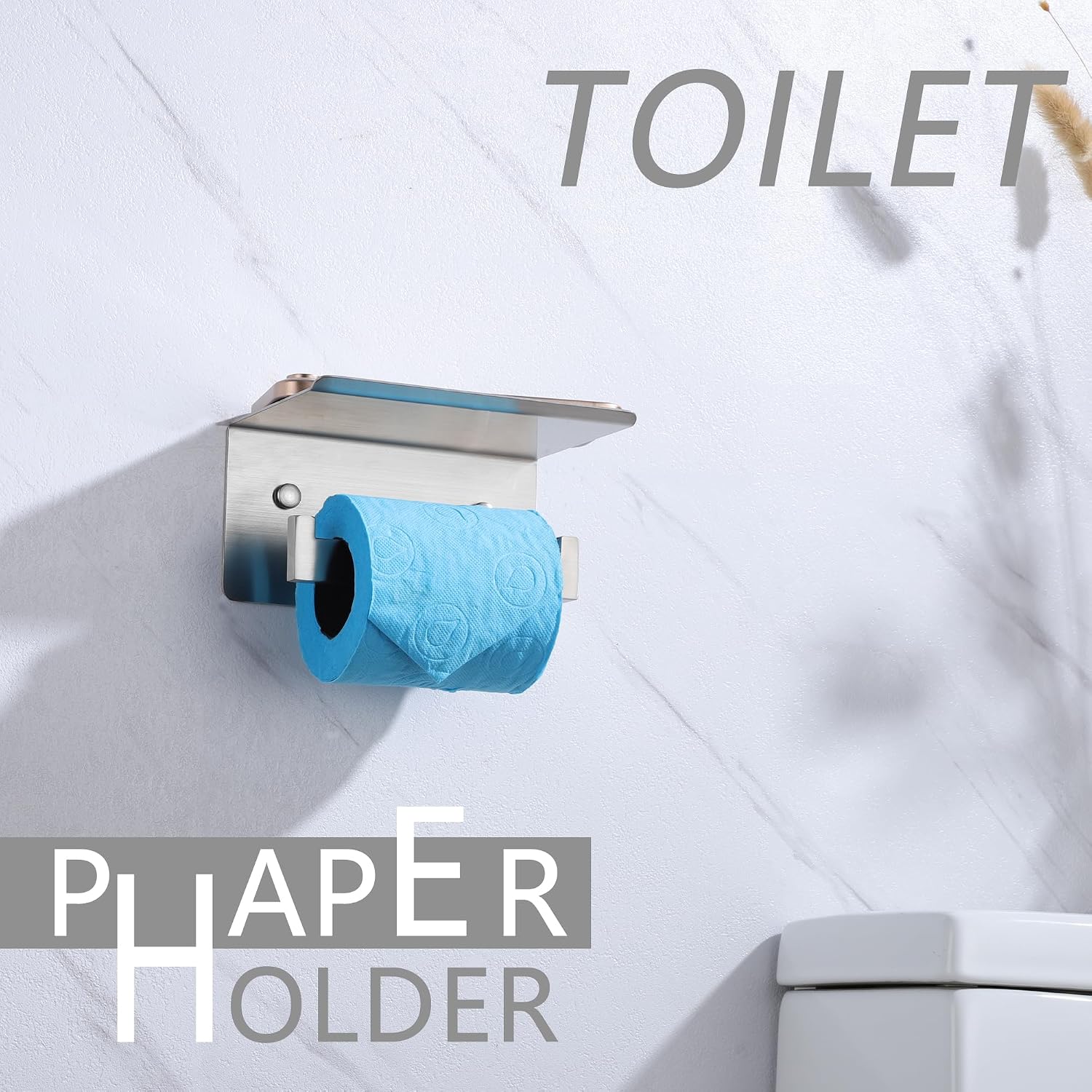 LANC Bathroom Toilet Paper Holder with Shelf, Brushed Nickel Toilet Paper Roll Holder with Shelf for Bathroom Wall