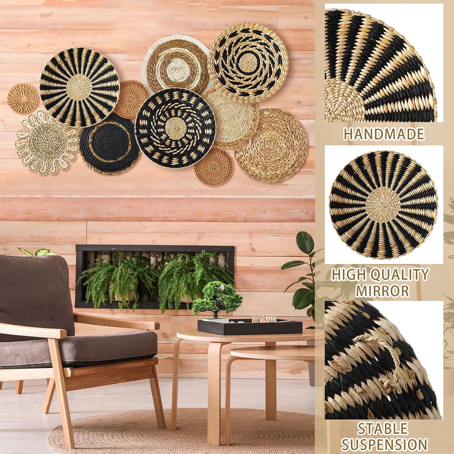 Boho Hanging Wall Basket Decor Handmade Woven Basket Wall Decorative Boho / Assorted / Set of 11
