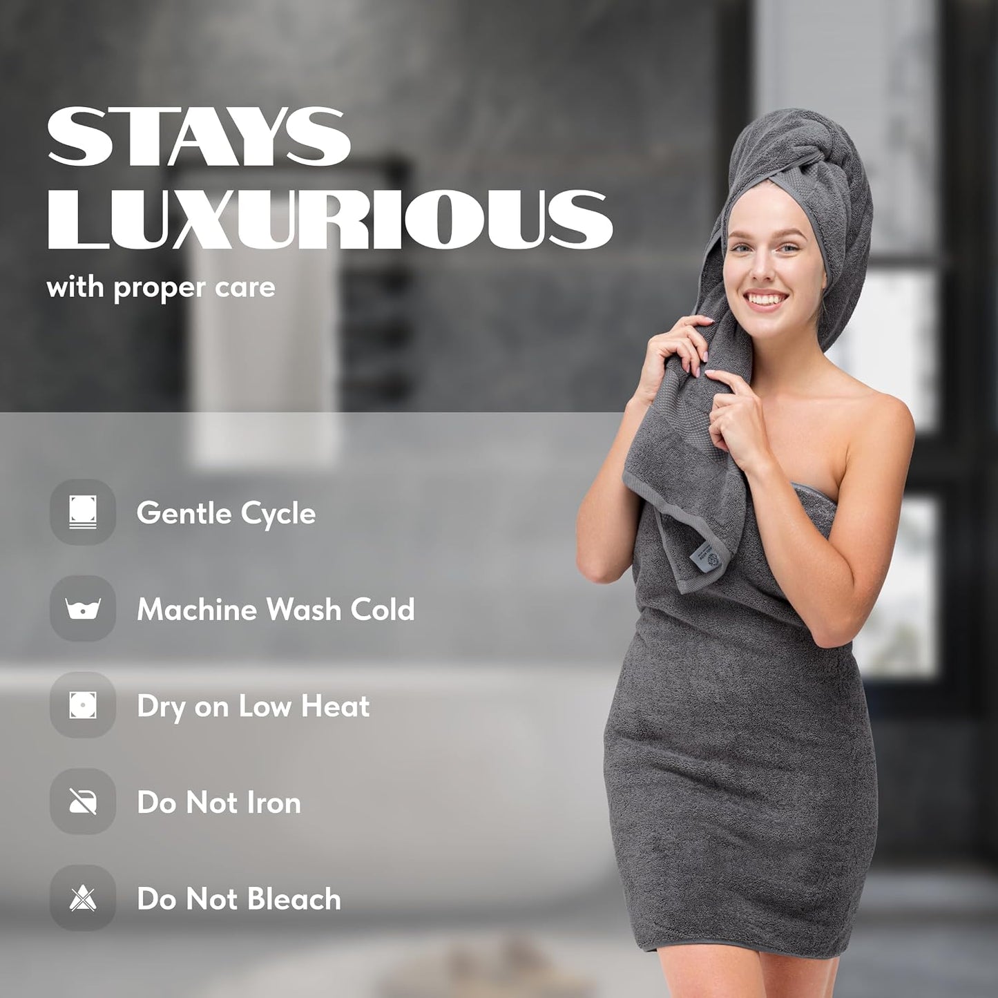 White Classic Wealuxe Grey Towels for Bathroom 6 Pack, Cotton Bath Towel Set for Hotel, Gym, Spa, Soft Extra Absorbent