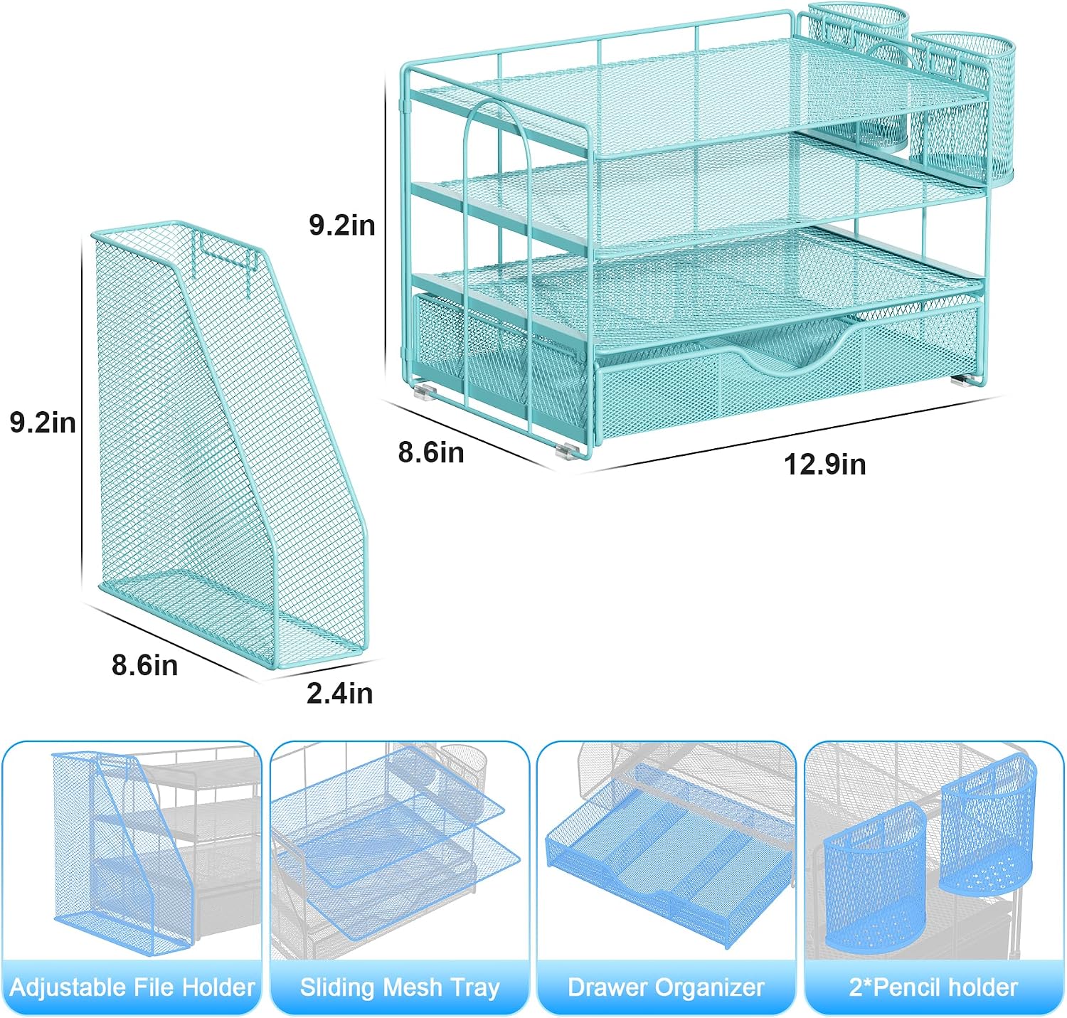 gianotter Desk Organizers and Accessories with File Holder, 4-Tier Desk Accessories & Workspace Organizers with Drawer