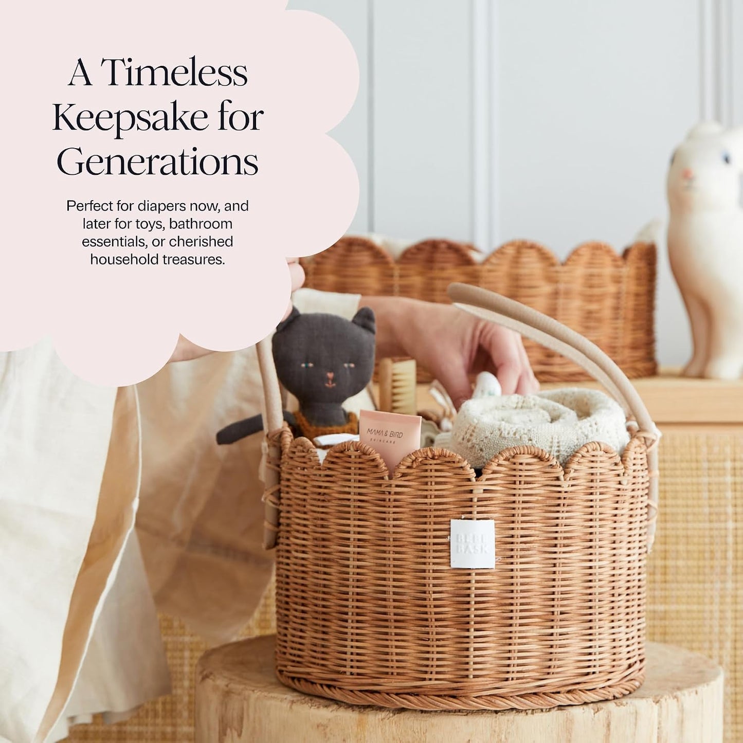 Handmade & Award-Winning Scalloped Rattan Basket / Mocca