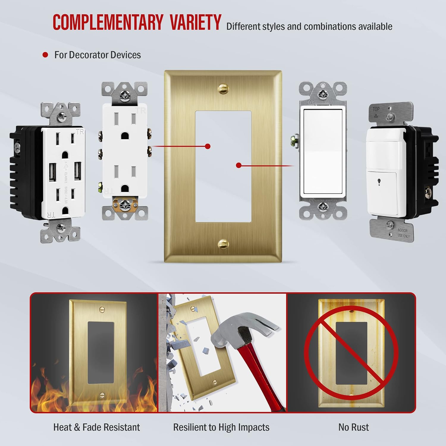 ENERLITES Decorator Switch or Outlet Metal Wall Plate, Stainless Steel 201, Corrosion Resistant, Size 1-Gang 4.50" x