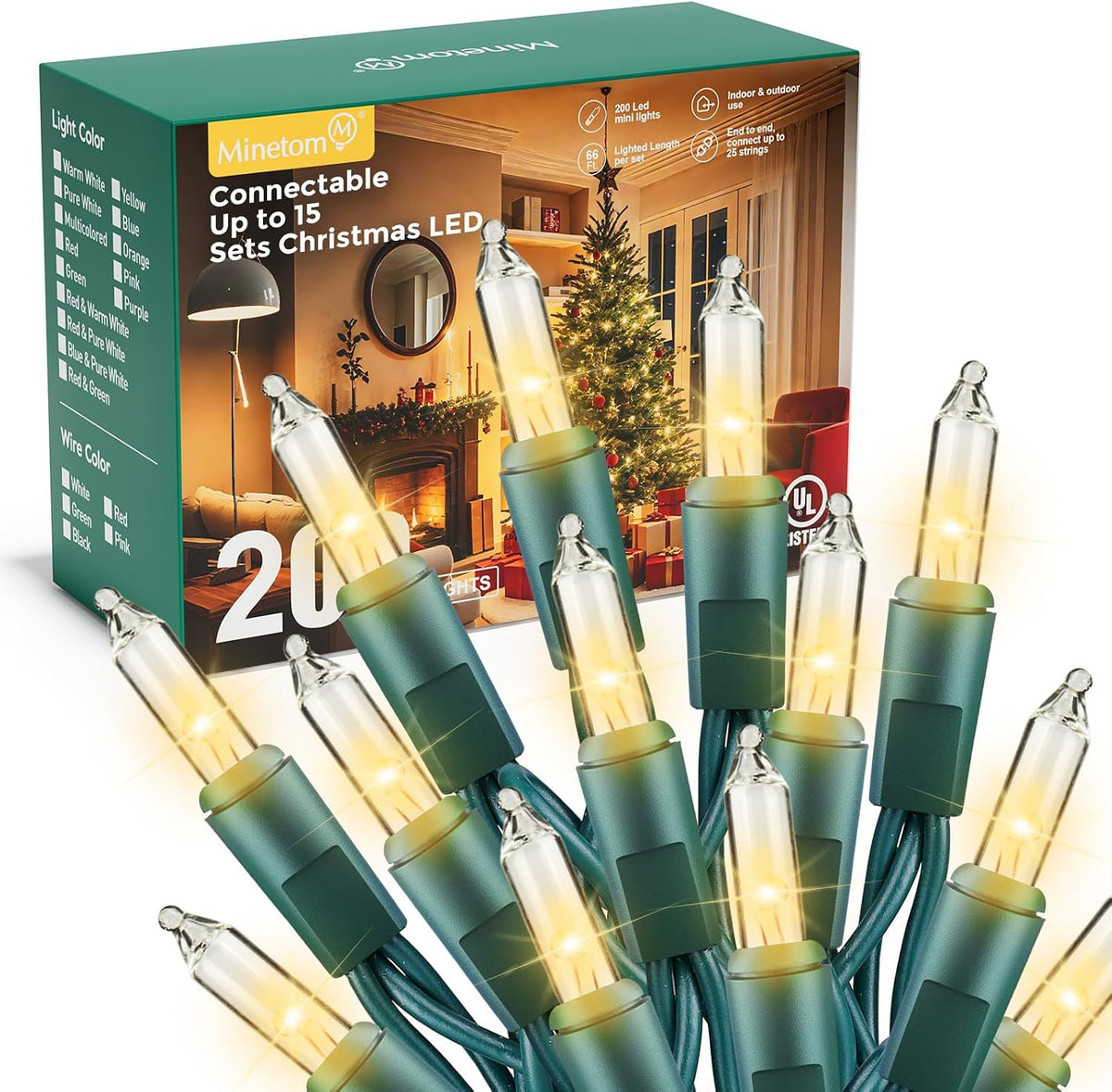Minetom LED Clear Christmas String Lights, 200 Count 40 Feet LED Christmas Lights Bulb, Christmas Decorations Indoor, White Christma Tree Lights for Indoor Outdoor Xmas Wedding Party Festival