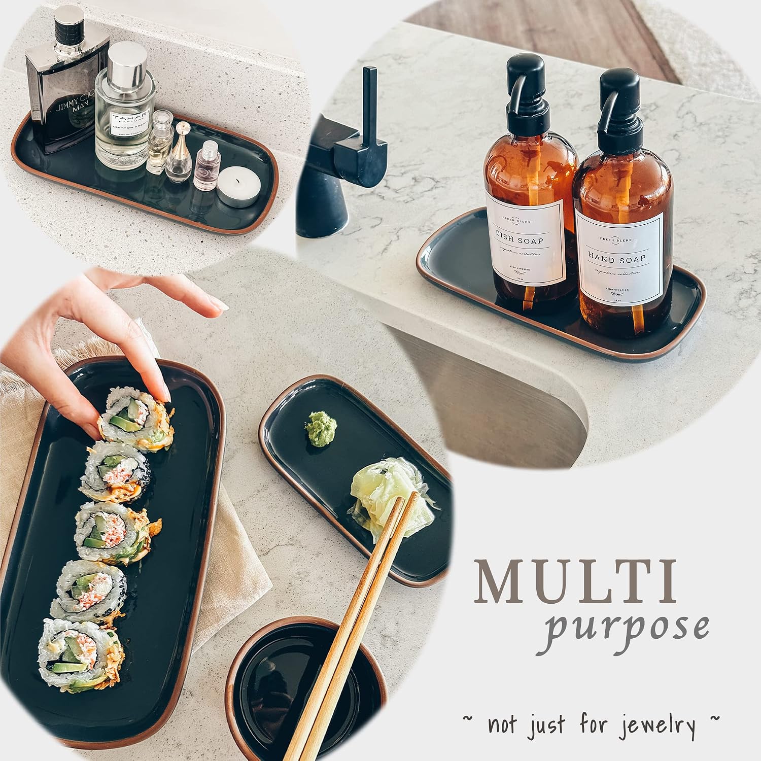 Ceramic Decorative Tray / 10 x 5 x 0.8 / Charcoal
