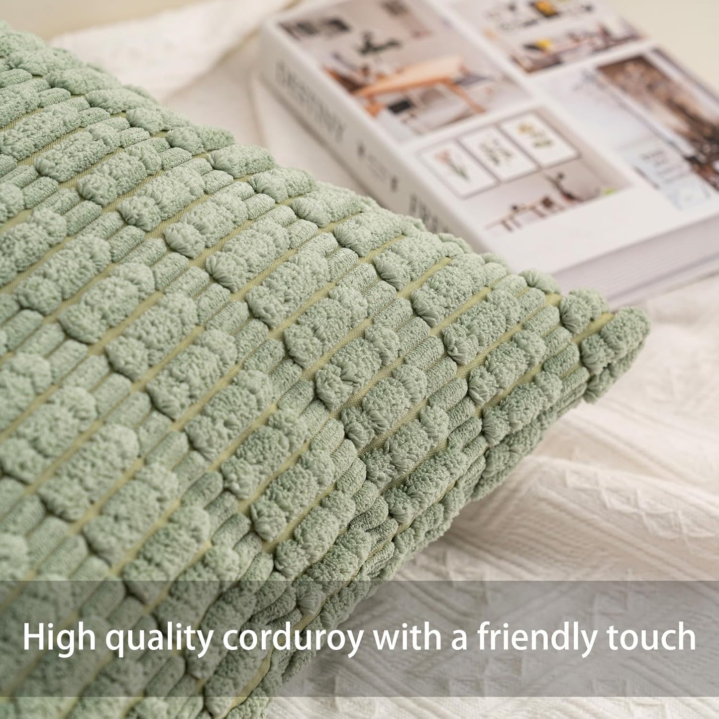 Corduroy Decorative Throw Pillow Covers InchSoft Striped Pillow / Sage Green / 26 x 26 / Set of 2