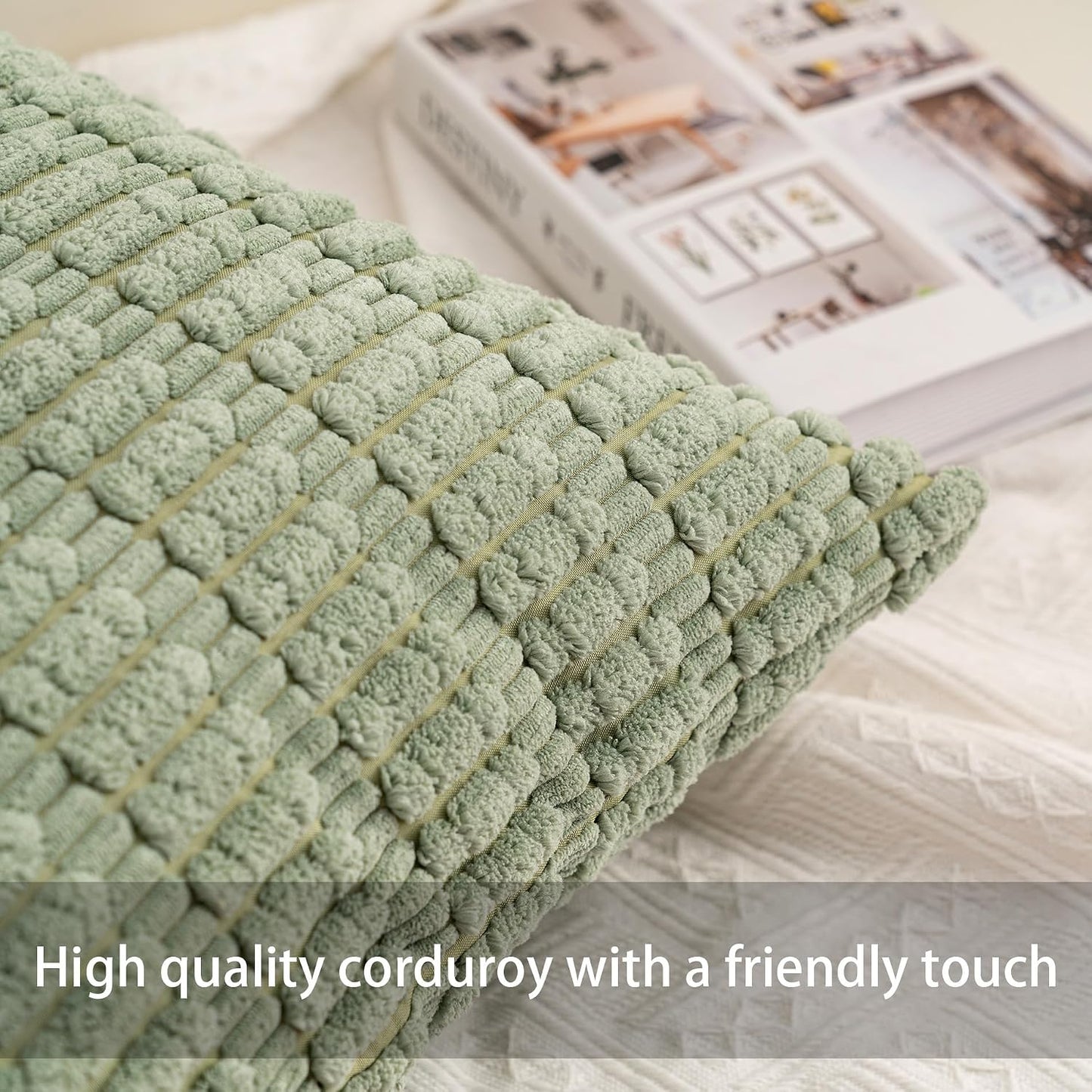 Corduroy Decorative Throw Pillow Covers Soft Striped Pillow Covers / Aqua / 18 x 18 / Set of 2
