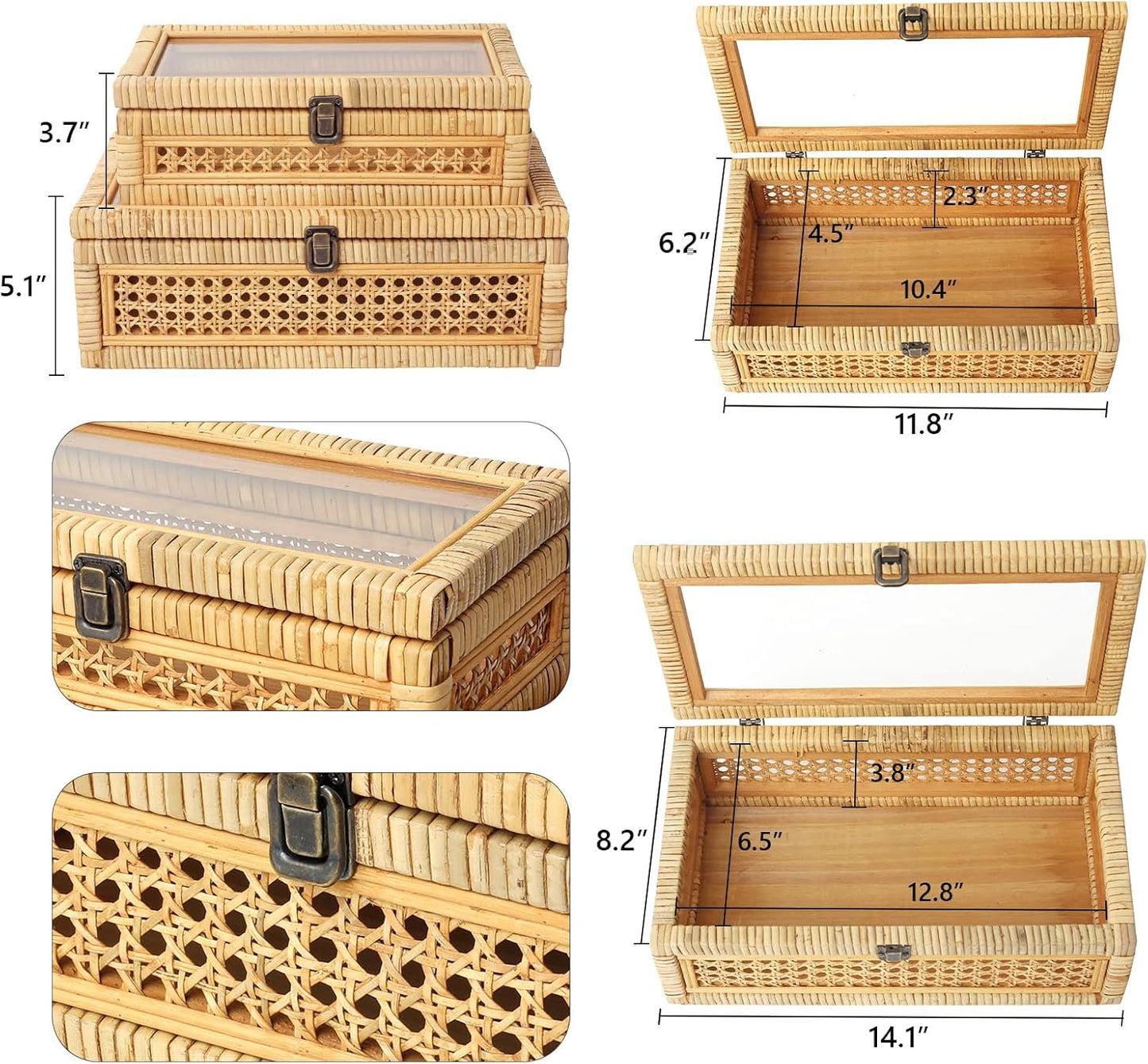 Cane Stacking Boxes / 14.1 x 8.2 x 5.1 / Rattan / Set of 2