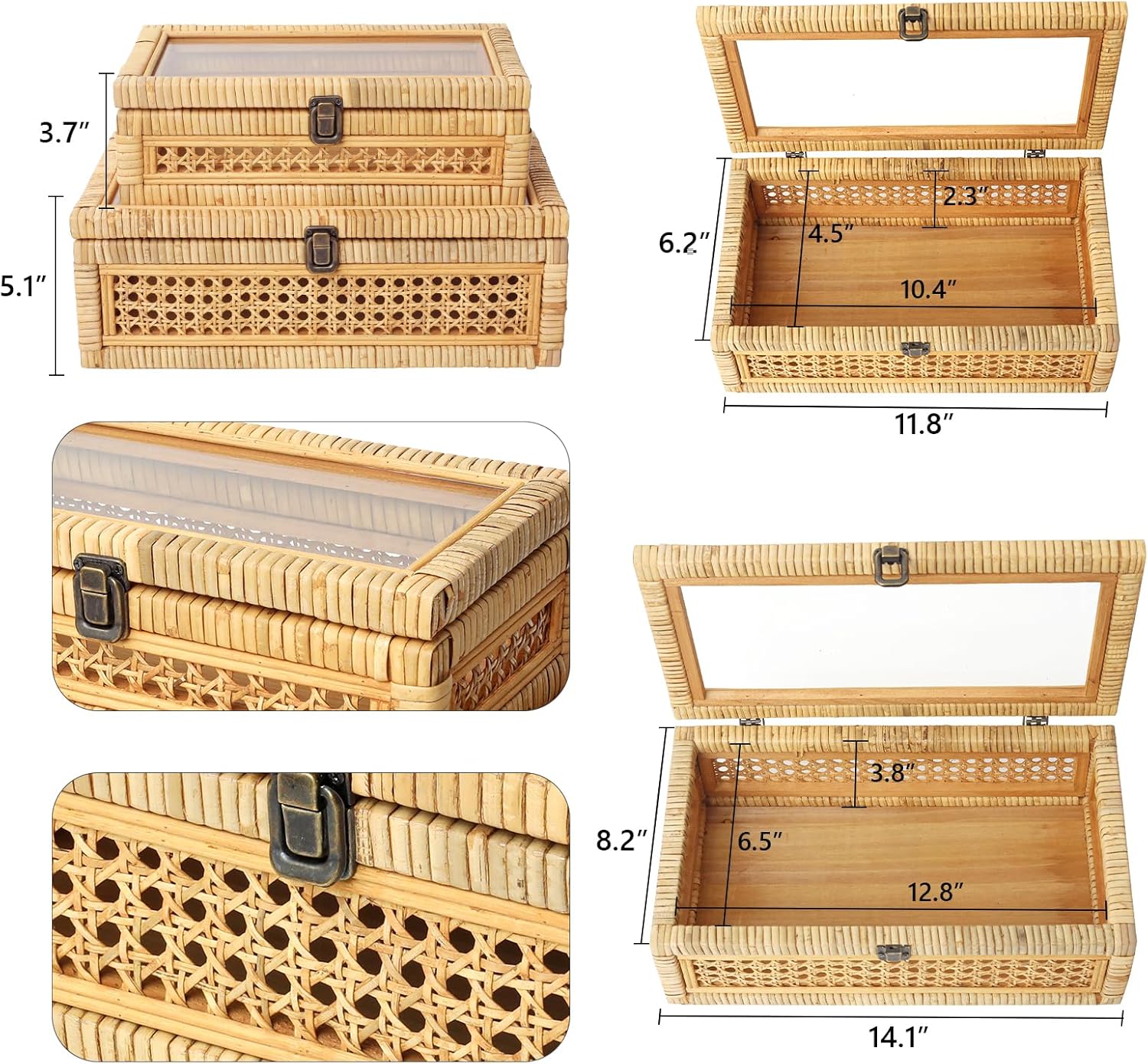 Cane Stacking Boxes / 14.1 x 8.2 x 5.1 / Rattan / Set of 2