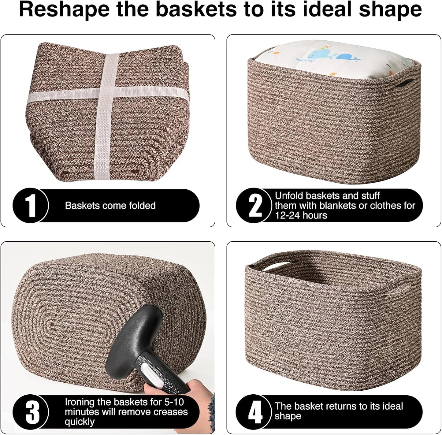 Woven Cotton Rope Baskets for Storage / Dark Brown