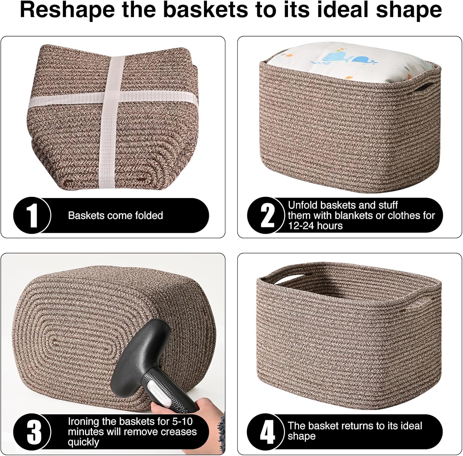 Woven Cotton Rope Baskets for Storage / Dark Brown