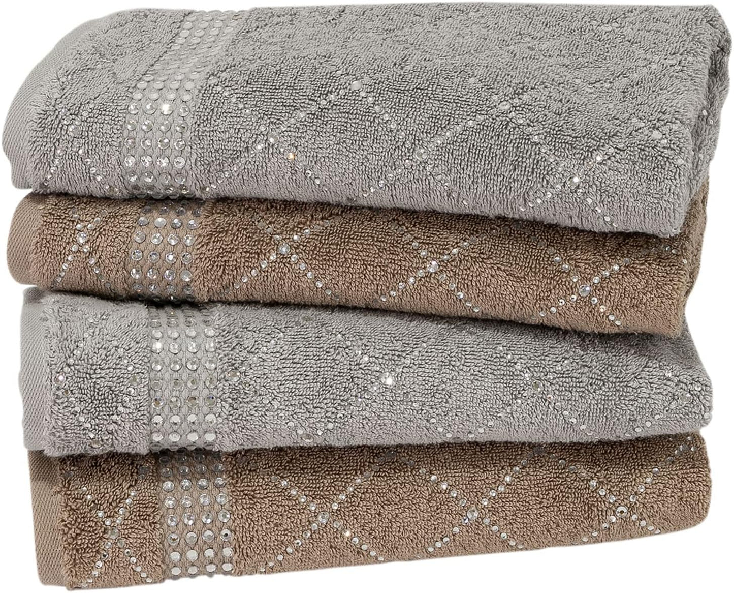 Atlas Hand Towel (Set of 2), 100% Turkish Cotton, Glass Rhinestones, Machine Washable, Gray