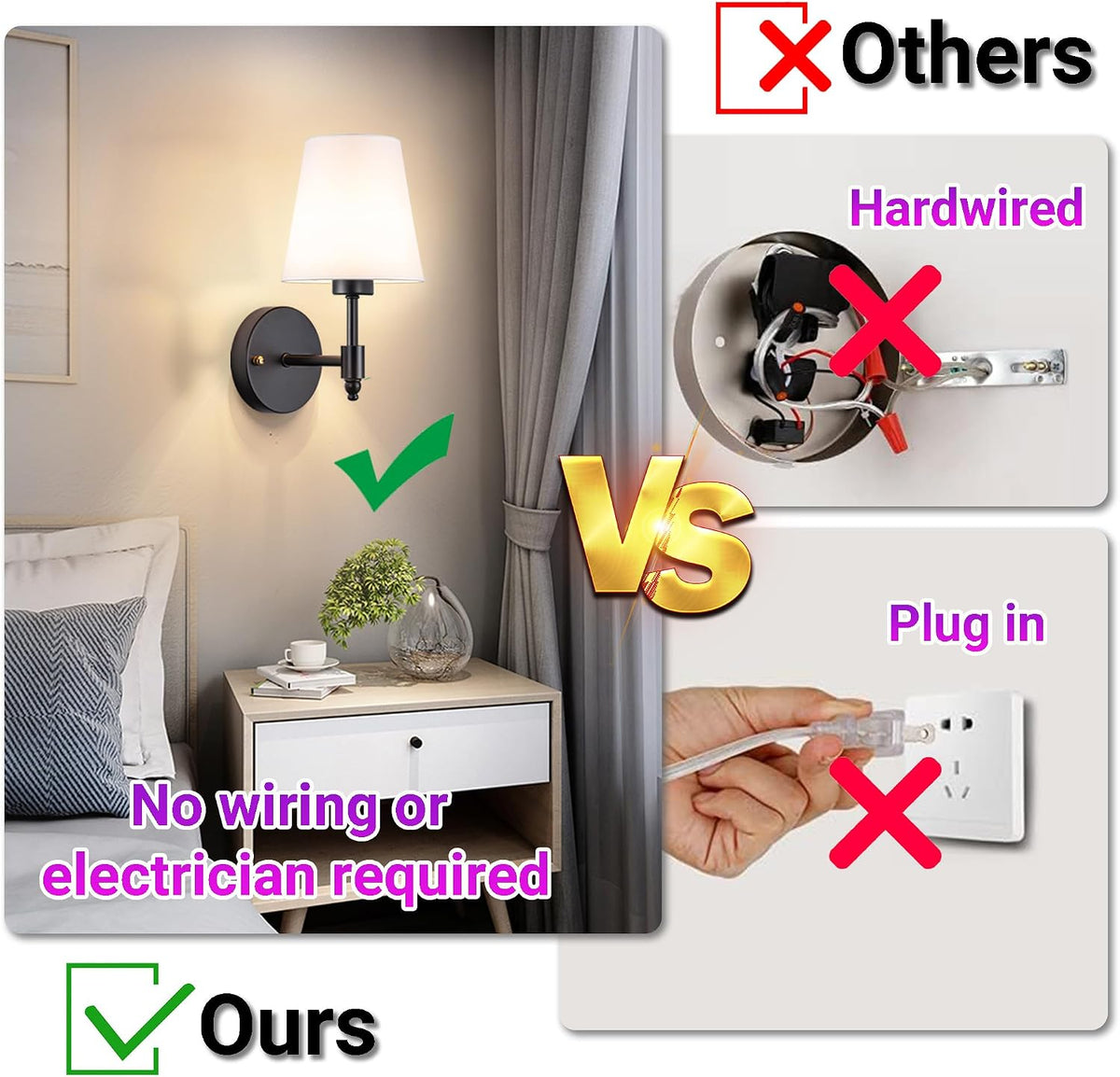YHCDLAMP Battery Operated Wall Sconces Set of Two, Rechargeable Wireless Wall Lights with 10000mAh RGB Dimmable