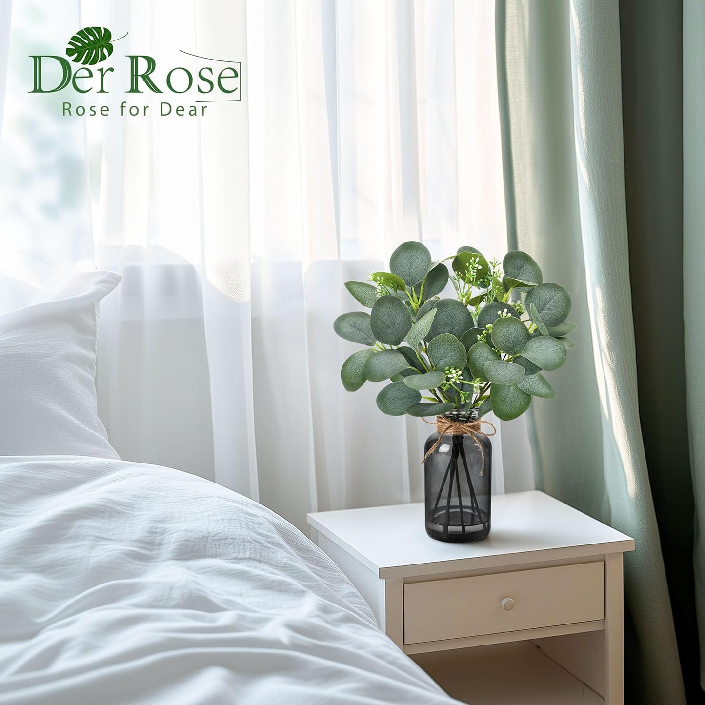 13.5" Fake Plants for Black Bathroom Decor Artificial Eucalyptus Stems in Black Glass Vase / Black-2