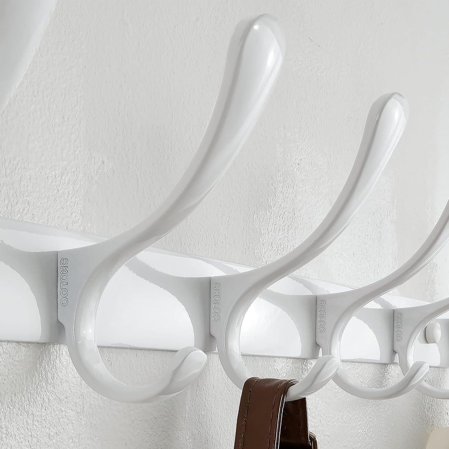 SKOLOO Heavy Duty Wall Mounted Coat Rack - 6 Hooks, Stainless Steel, Pack of 2, Sturdy Coat Hooks for Hanging Clothes