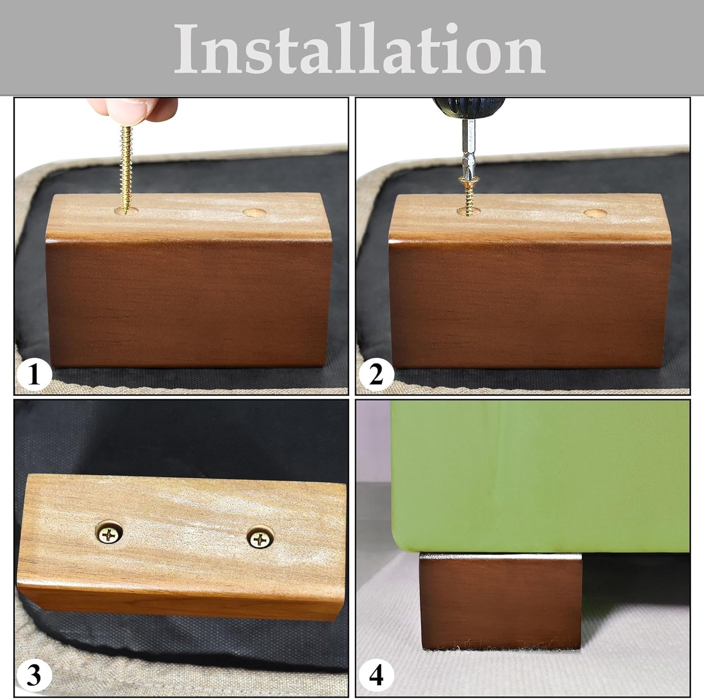 Wood Bed Risers / Brown / 4 Inch