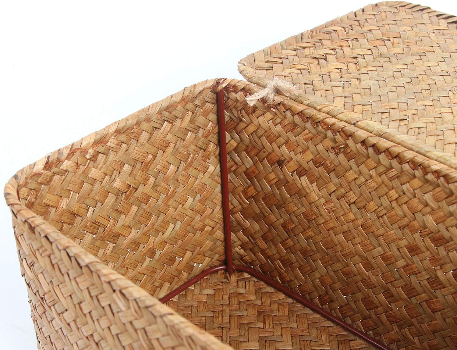 Lid Handwoven Seagrass Storage Box Wicker Basket Desktop Makeup Organizer / Original / Set of 3