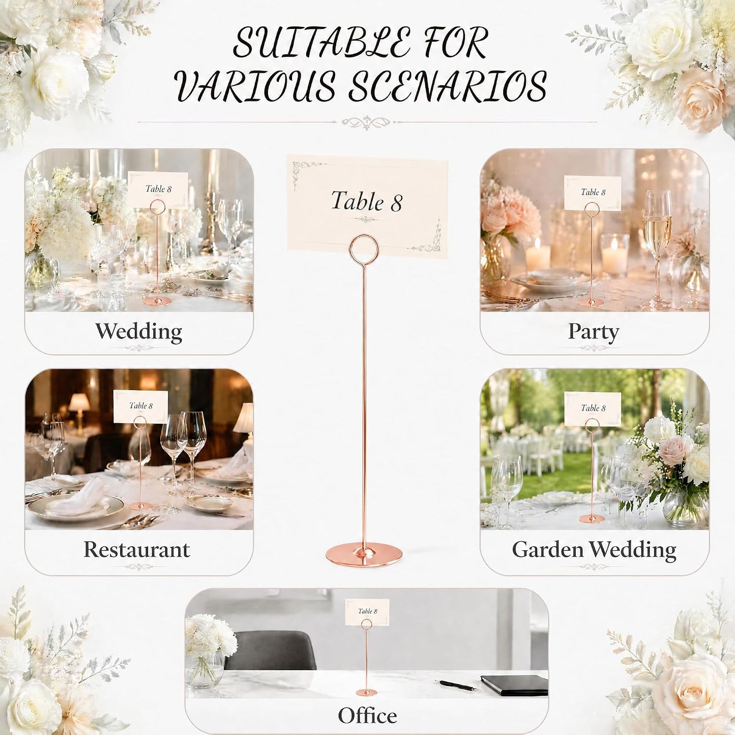 Urban Deco 12 Inch Rosegold Steel Place Card Holder,16 Pack Table Number Holder