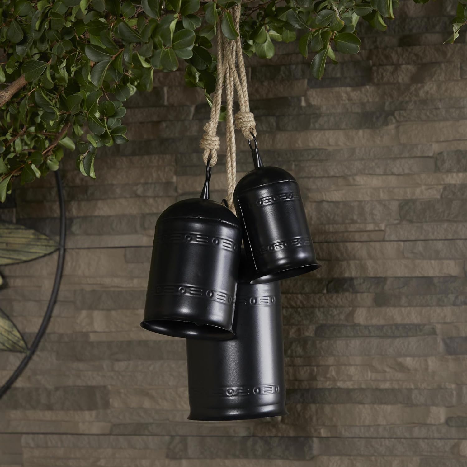 Deco 79 Metal Indoor Decorative Cow Bells Tibetan Inspired Meditation Bell with Jute Hanging Rope, Set of 3 Cow Bell