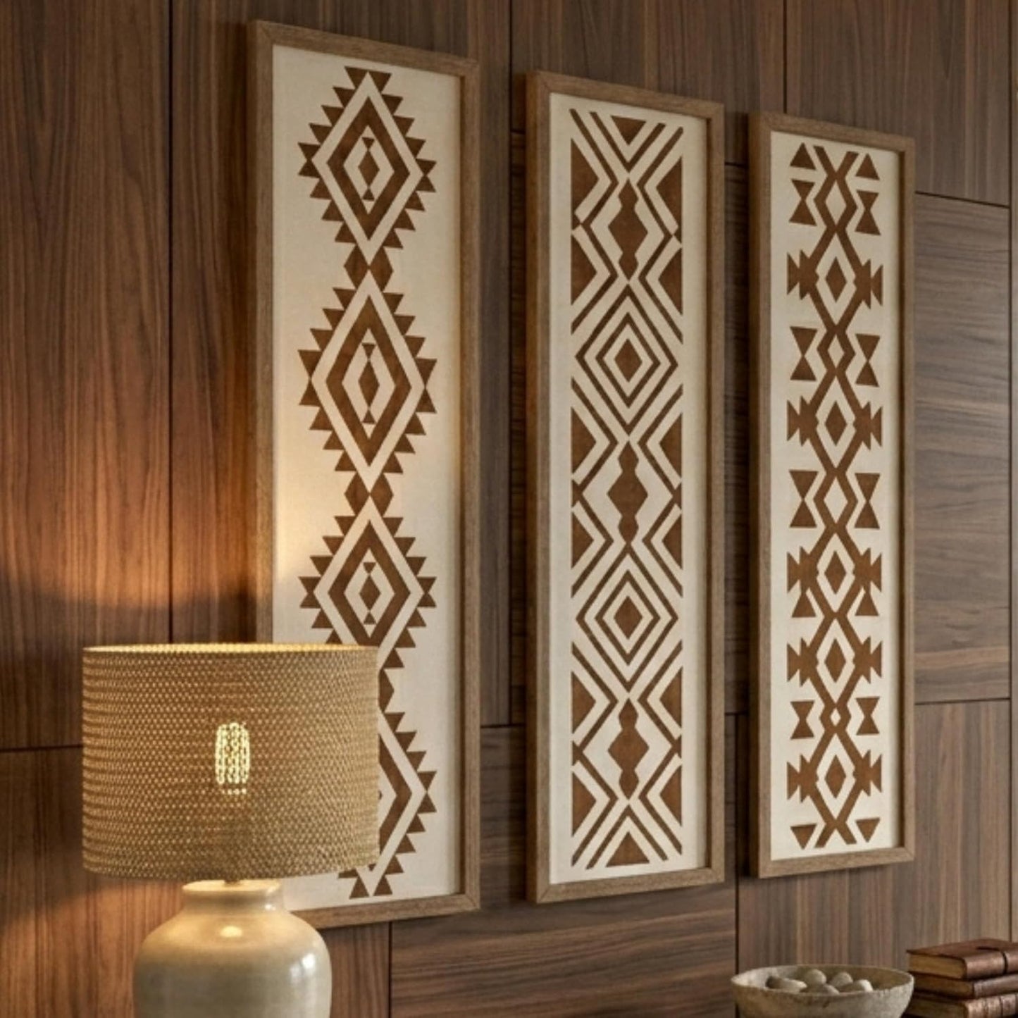 Minimalist Aztec Wood Wall Decor Geometric Scandinavian Boho Hanging Panels / Set of 3