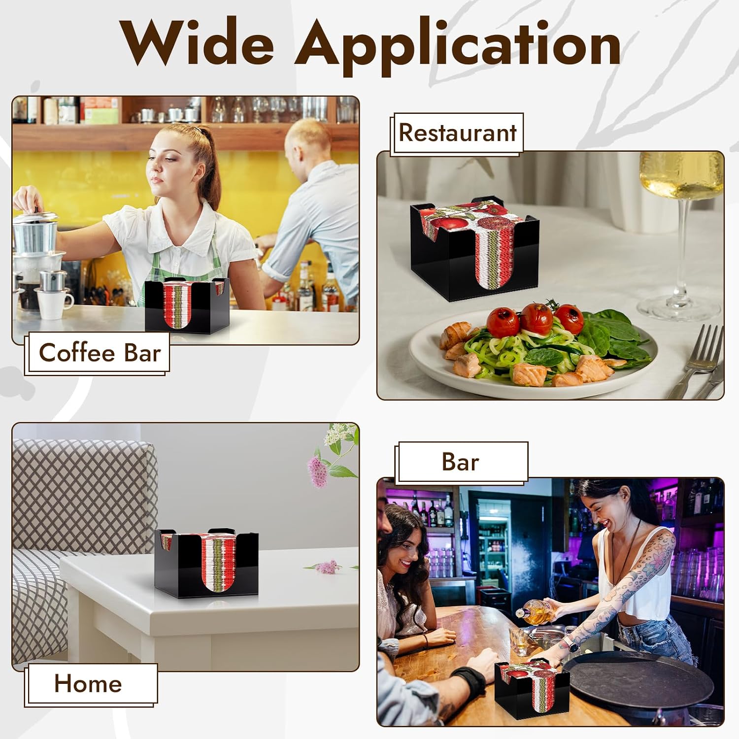 Acrylic Cocktail Napkin Holder Deep for Napkin Bar Napkin Holder Caddy Square Paper / Black / 5 x 5