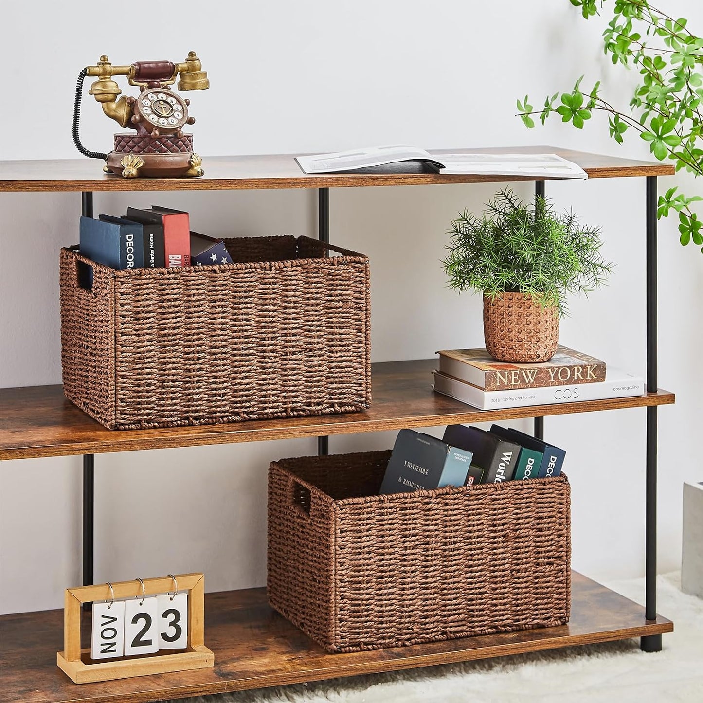 Wicker Storage Basket / Brown / 15.2"D x 10"W x 8.6"H / Set of 2