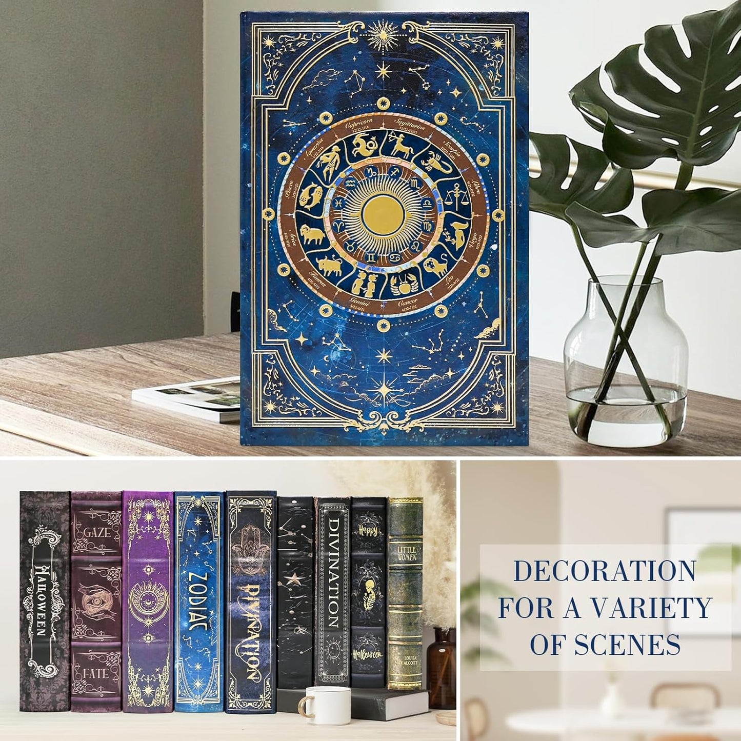 Astrology Book-Shaped Wooden Keepsake Box / L/ZODIAC / Gold